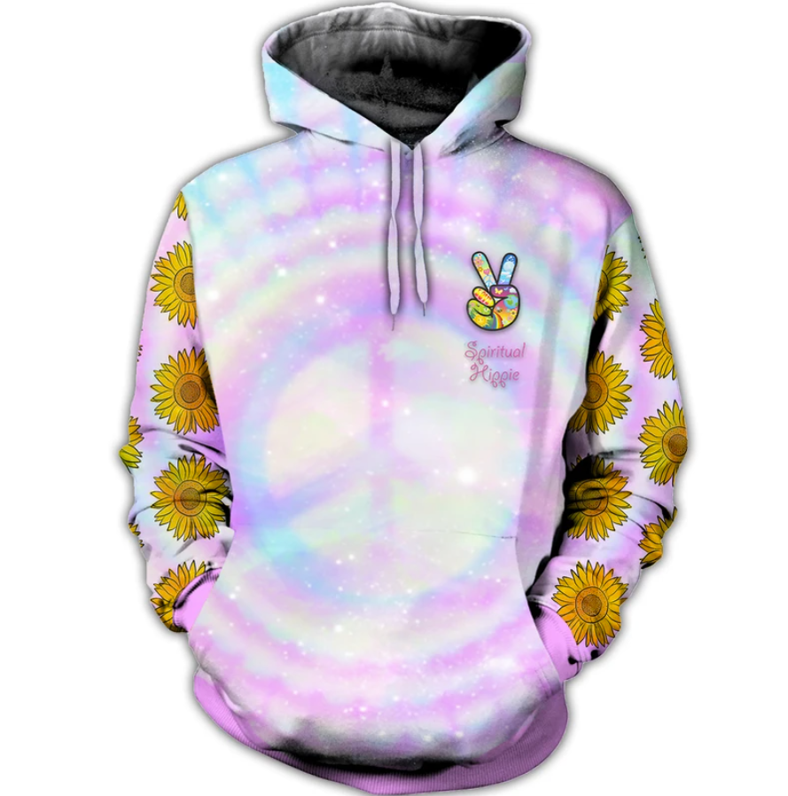 Hippie sunflower imagine all the people living in peace all over printed 3D hoodie 1