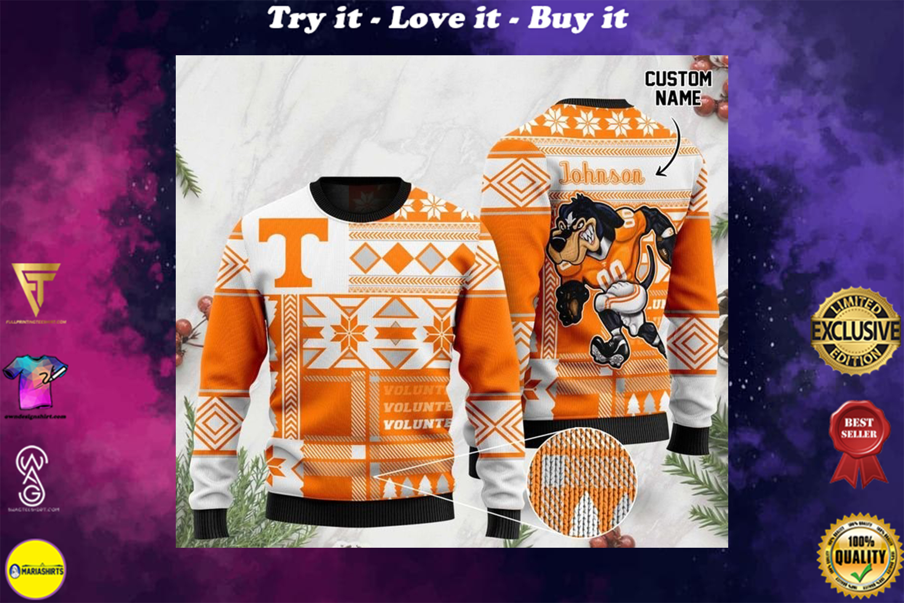 [special edition] custom name tennessee volunteers football christmas ugly sweater – maria