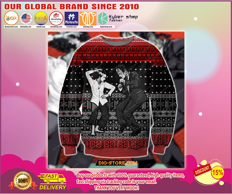 Frankenstein pulp fiction dance ugly christmas sweater 3