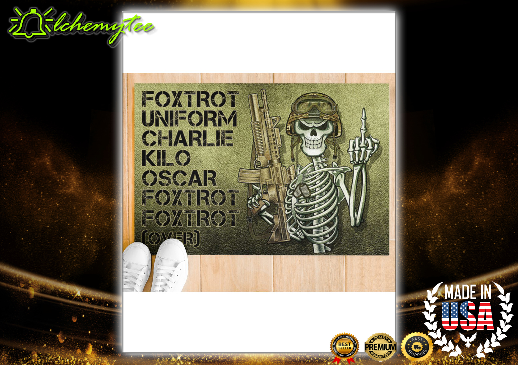 Veteran Skull Foxtrot Uniform Charlie Kilo Oscar Doormat 1