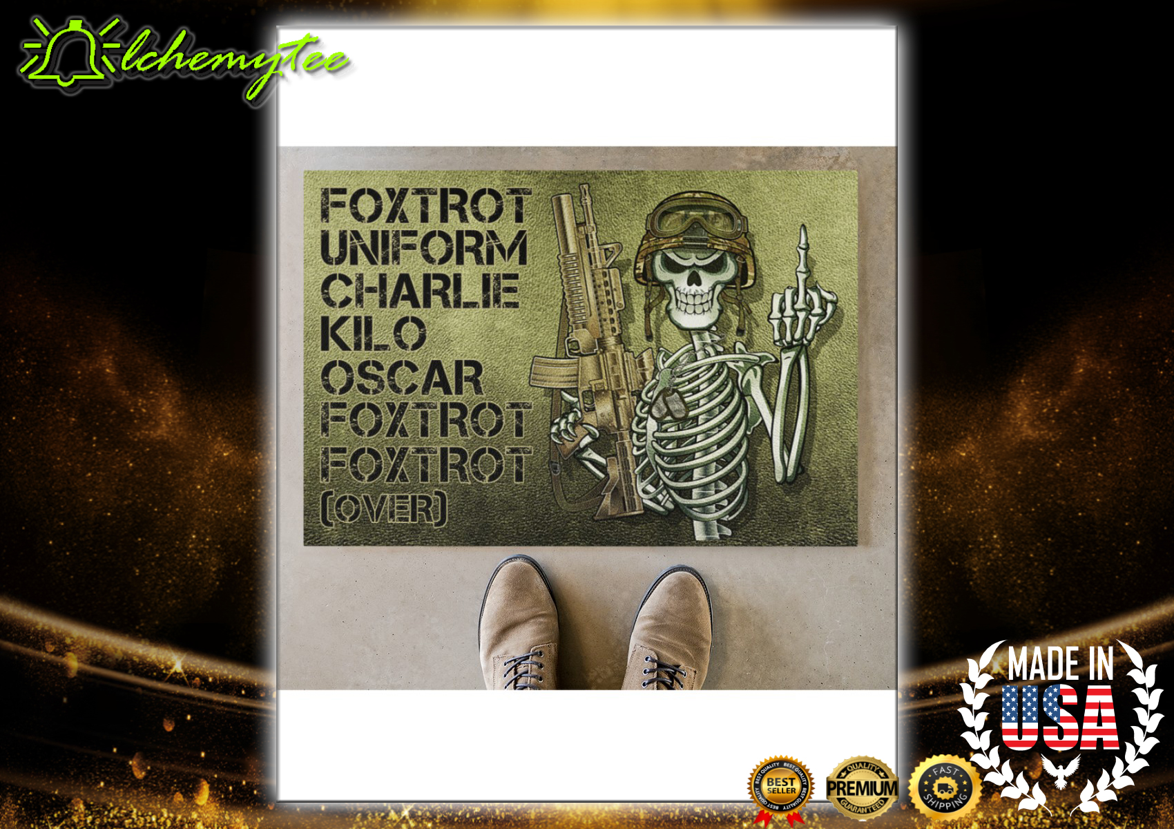 Veteran Skull Foxtrot Uniform Charlie Kilo Oscar Doormat 2
