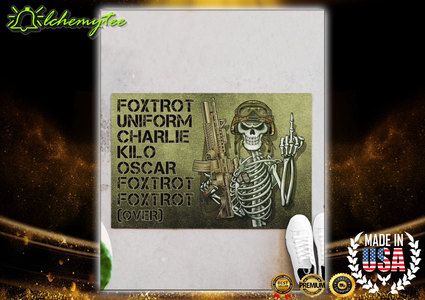 Veteran Skull Foxtrot Uniform Charlie Kilo Oscar Doormat 3