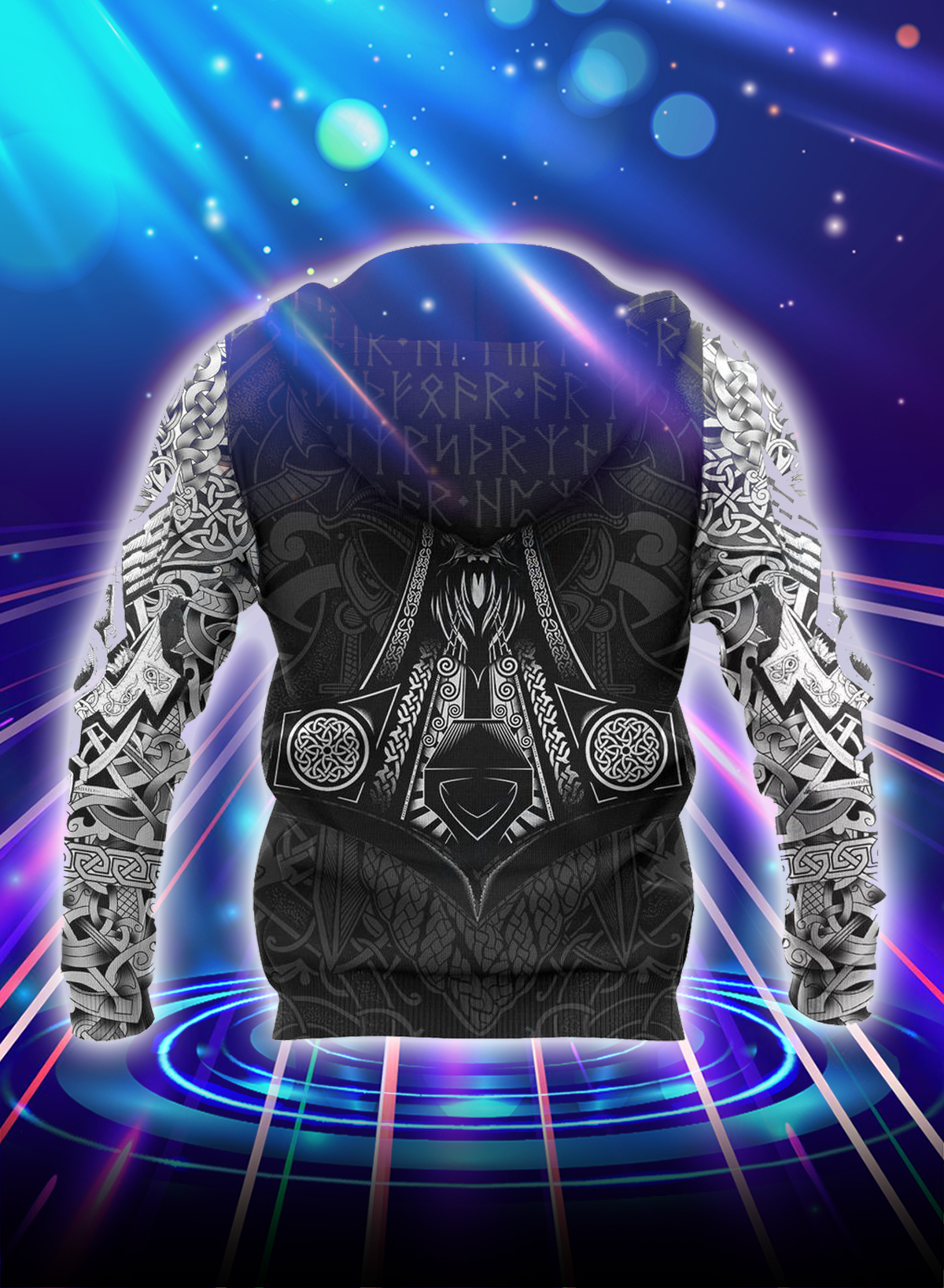 Vikings odin tattoo style all over printed hoodie - Back