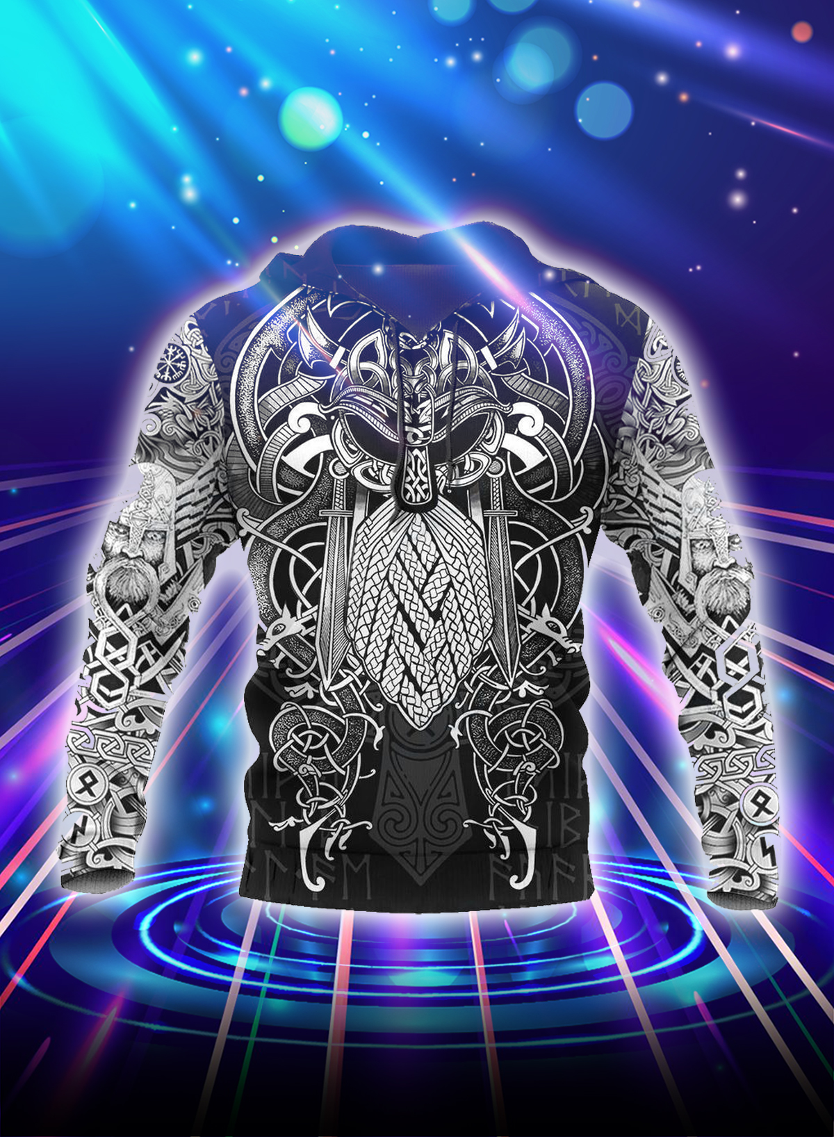 Vikings odin tattoo style all over printed hoodie