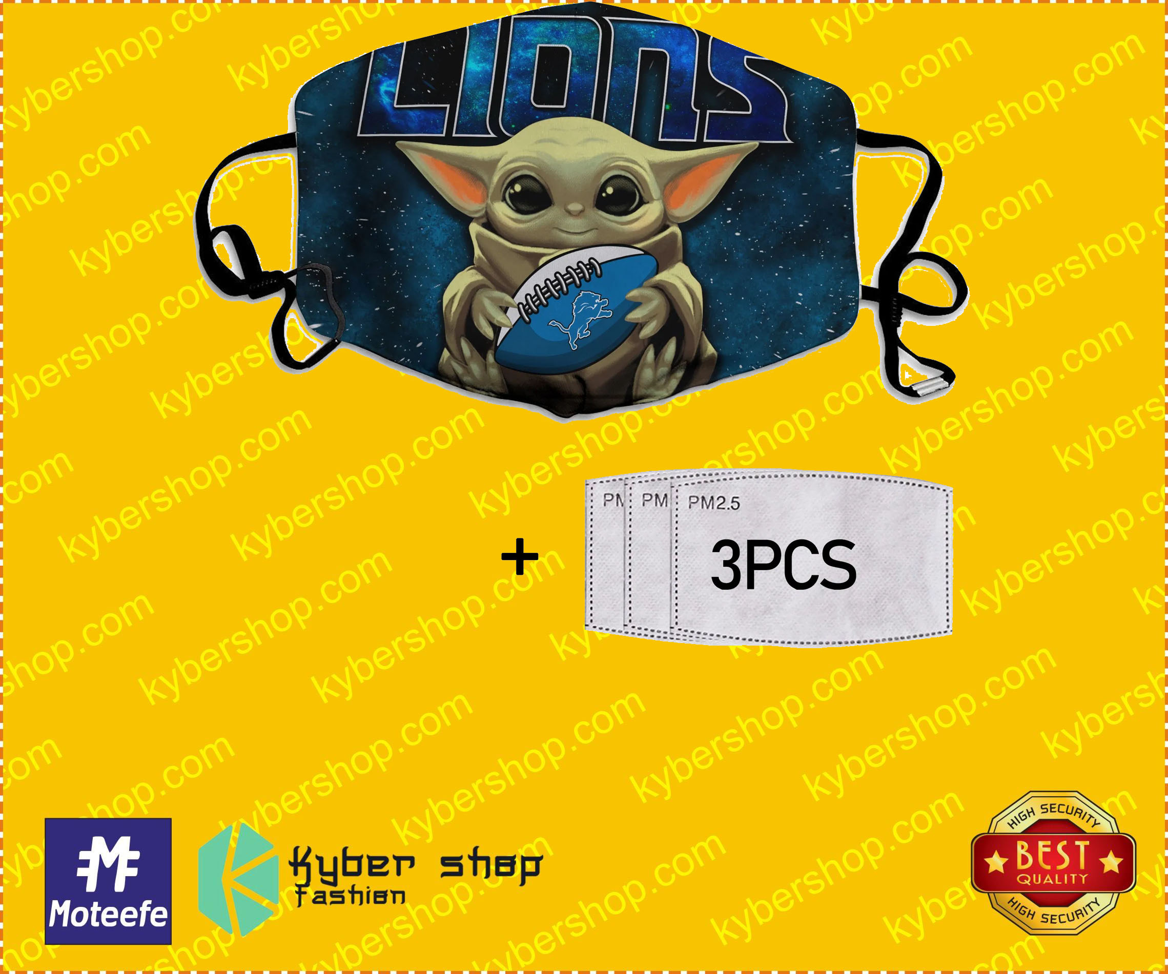 Baby Yoda Hugs Detroit Lions NFL Face Mask