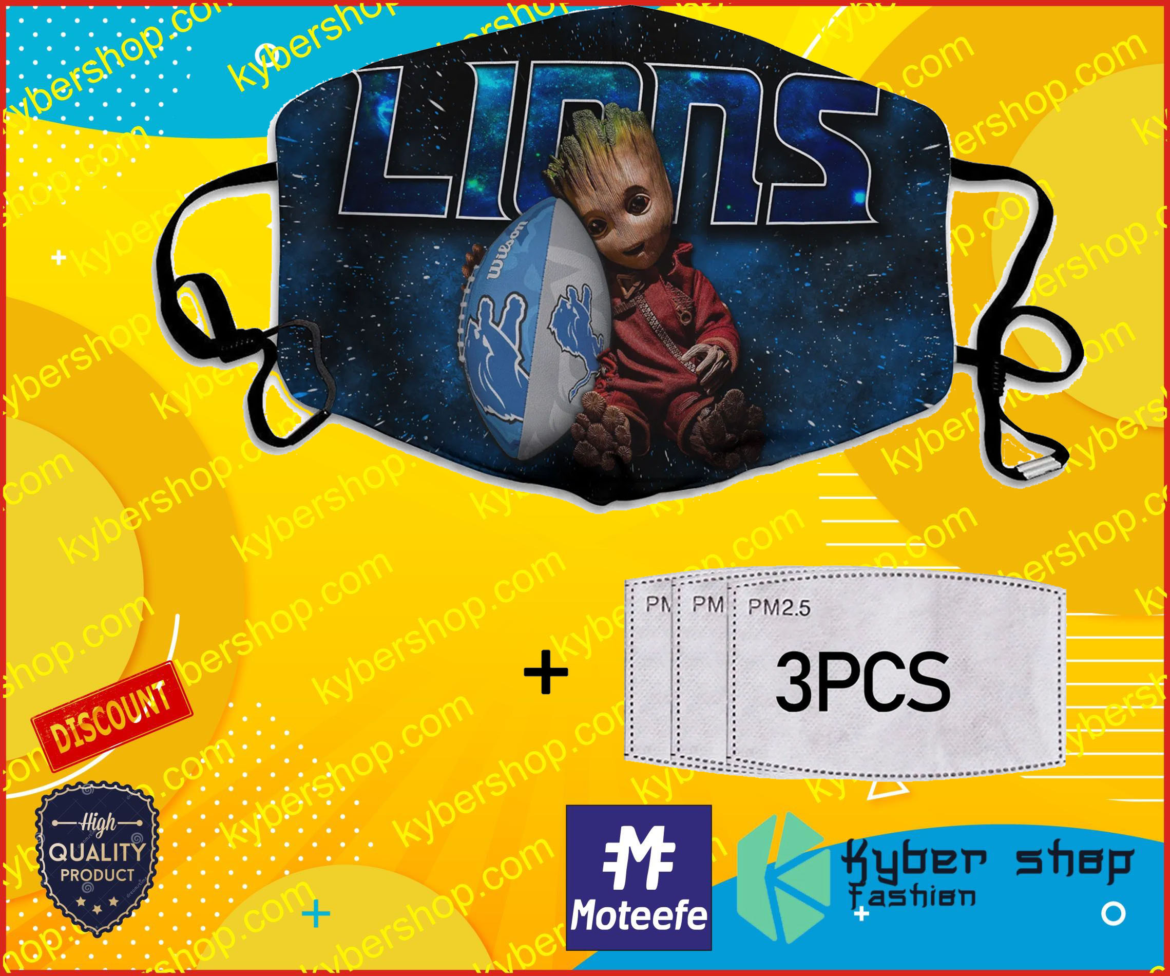 Baby Groot I Love Detroit Lions Face Mask 3