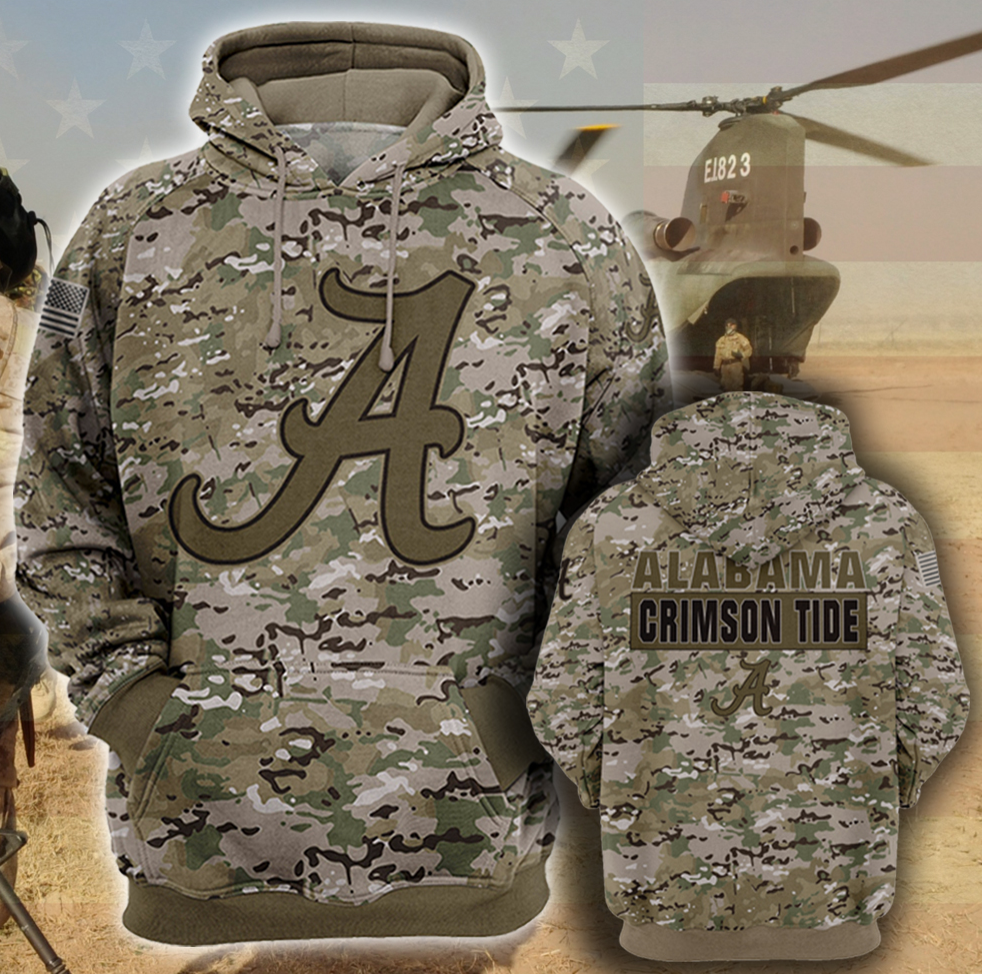 Army camo Alabama Crimson Tide all over printed 3D hoodie