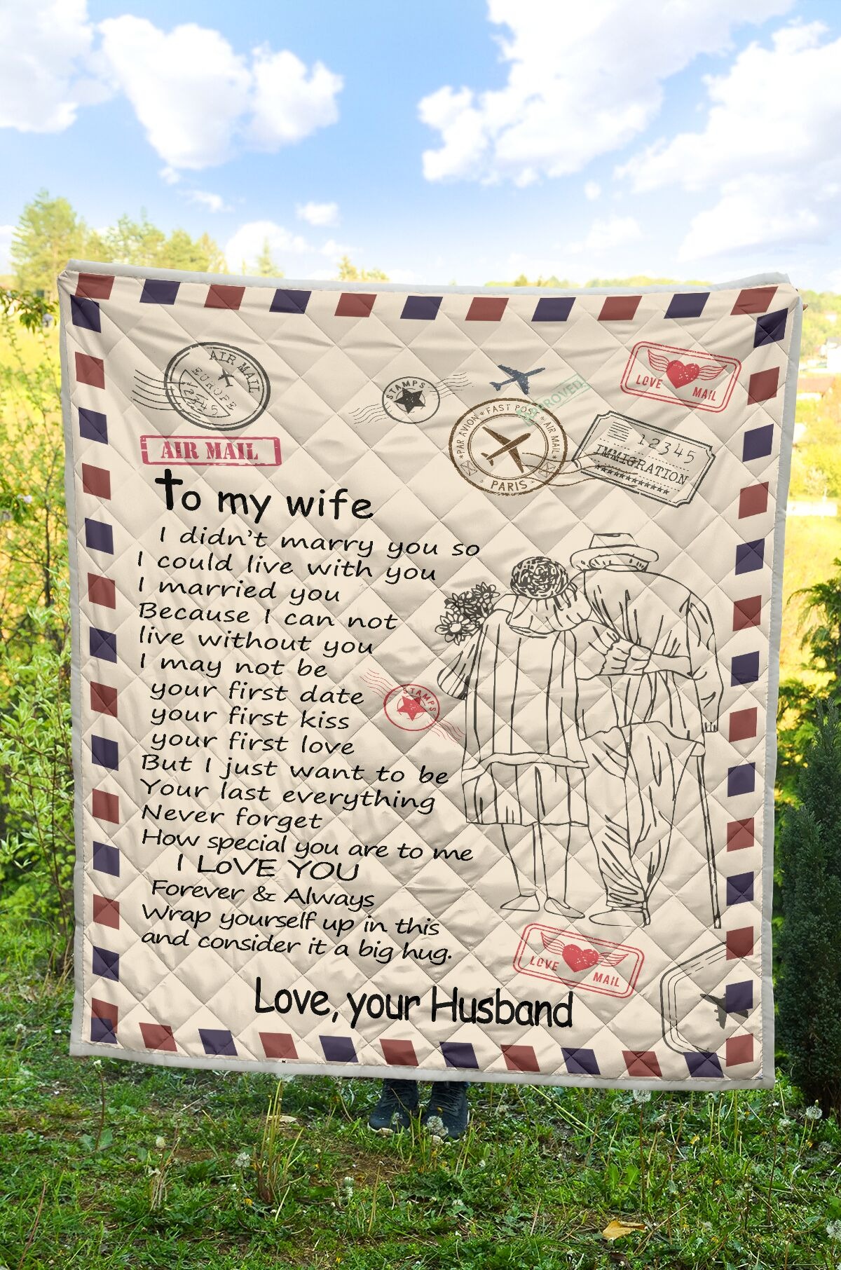 Letter air mail to my wife your husband quilt blanket 3