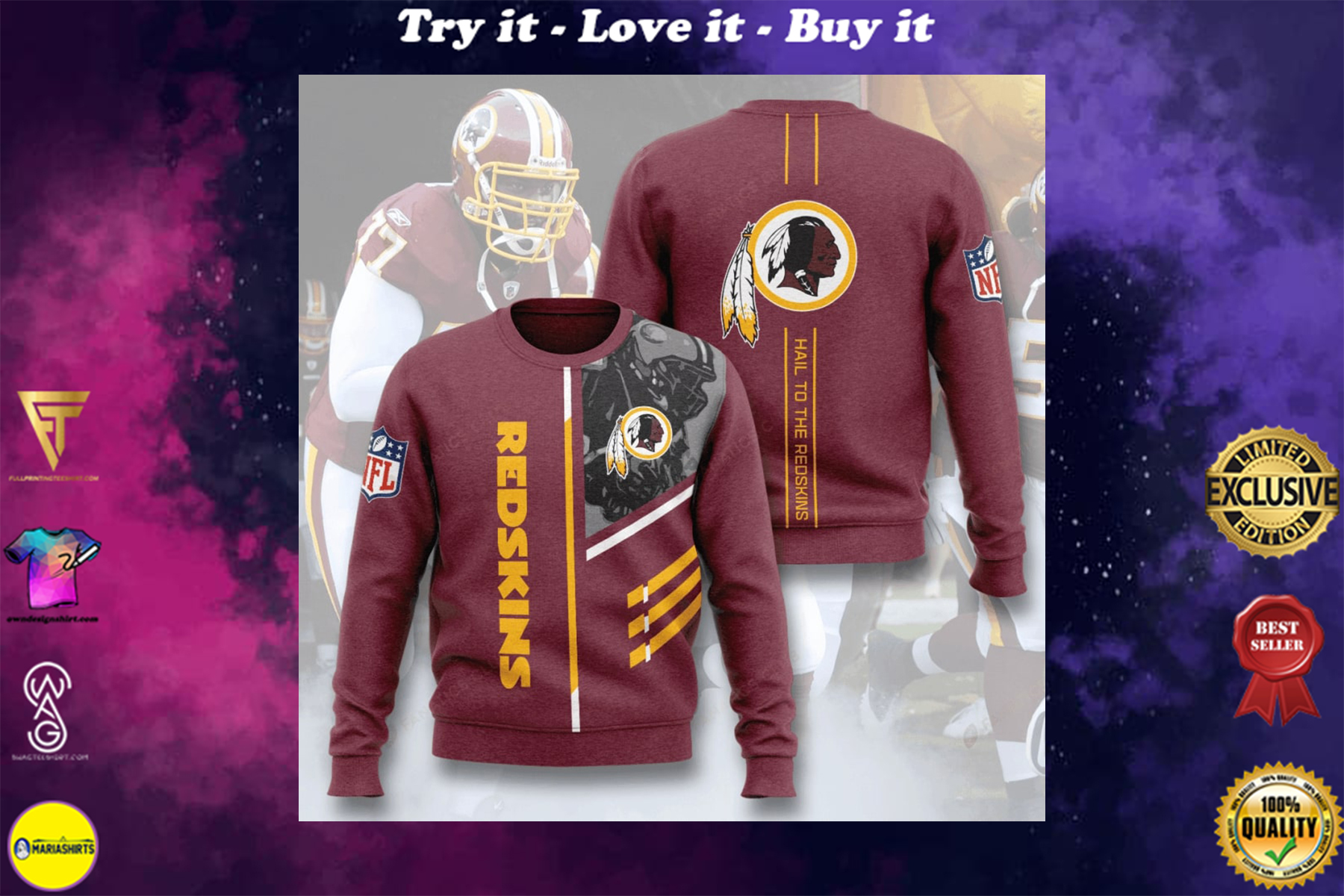 [special edition] washington redskins hail to the redskins full printing ugly sweater – maria