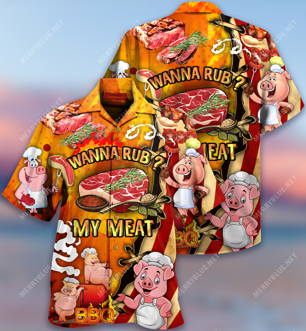 Wanna rub my meat funny barbecue hawaiian shirt