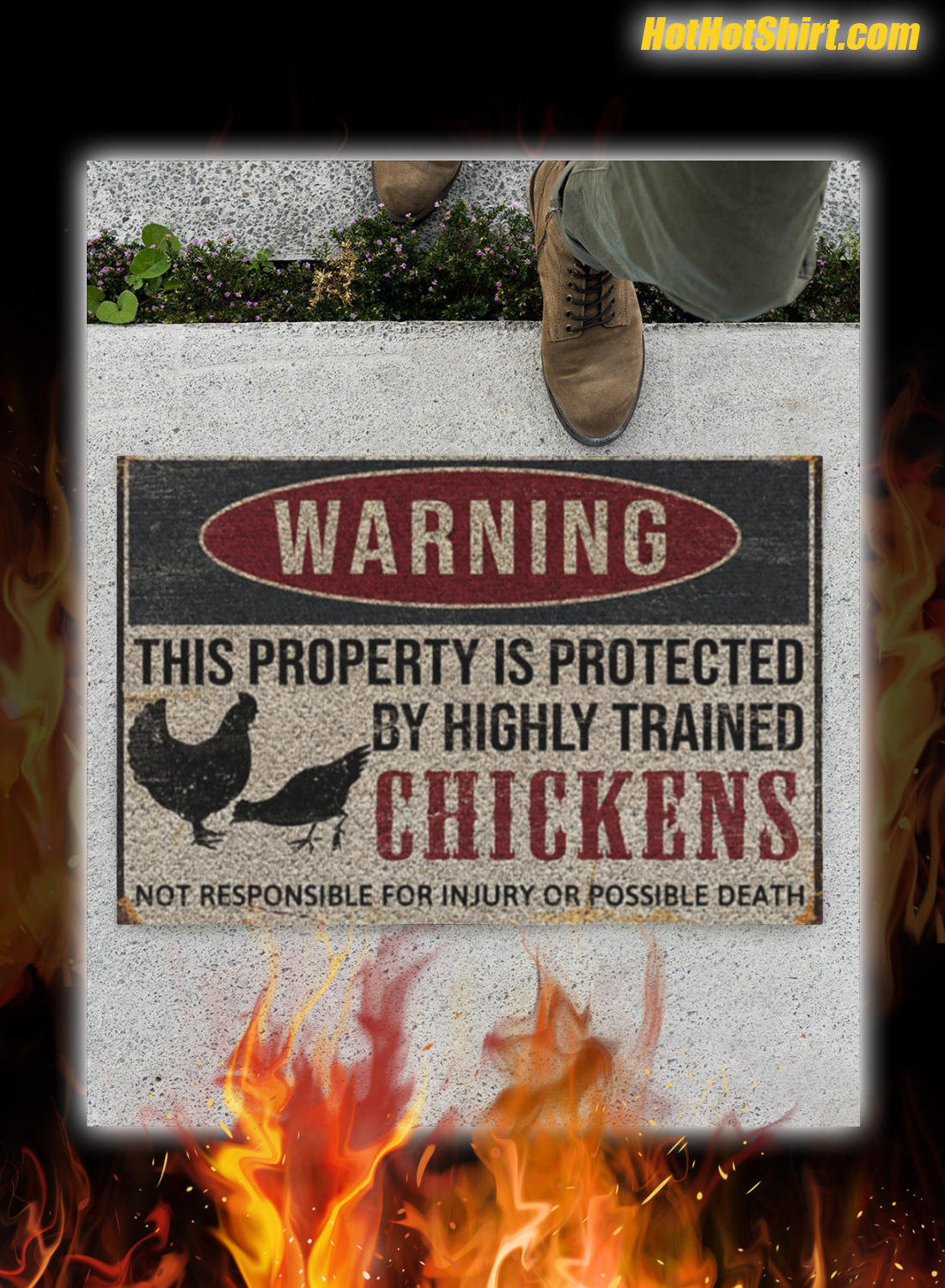 Warning This Property Is Proteced By Highly Trained Chickens Doormat
