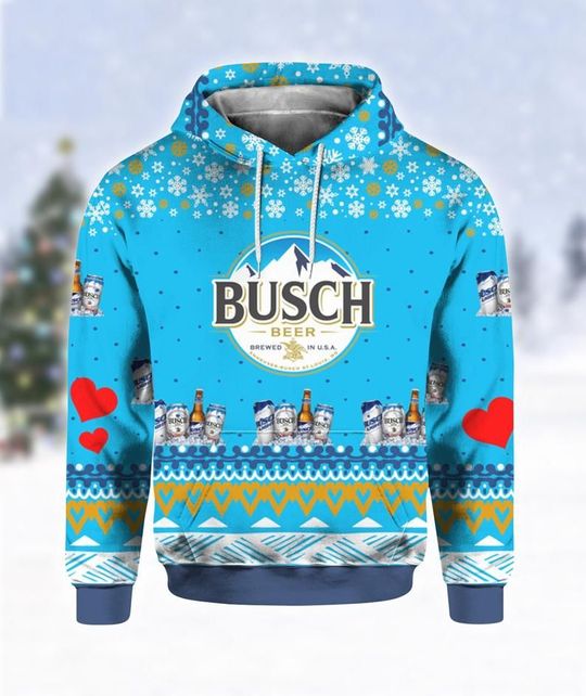 Busch Beer Print Ugly Christmas Hoodie 3D -BBS