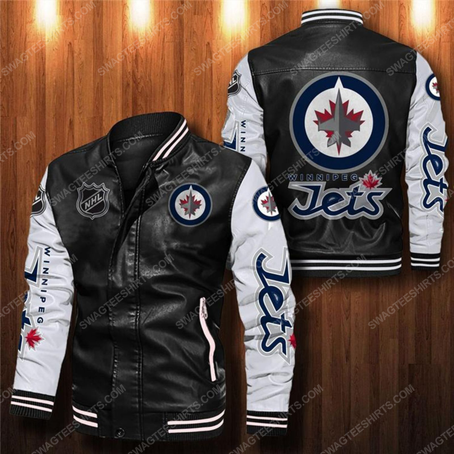 [special edition] Winnipeg jets all over print leather bomber jacket – maria