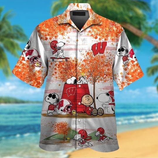 Wisconsin Badgers Snoopy autumn hawaiian shirt,short1