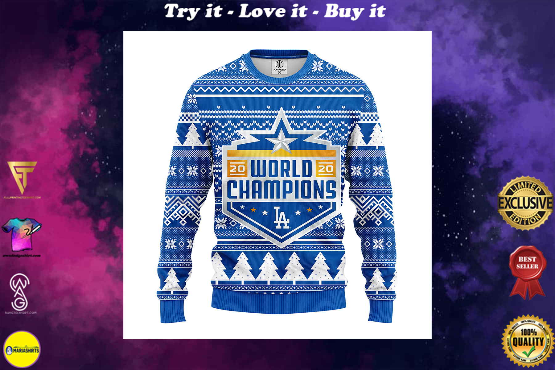 [special edition] los angeles dodgers world champions ugly sweater – maria
