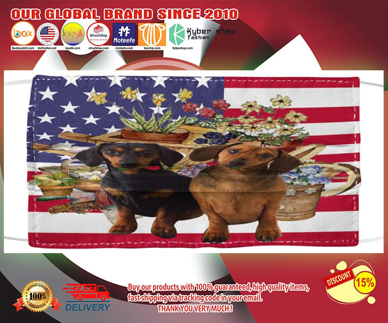 Dachshund American flag flower face mask