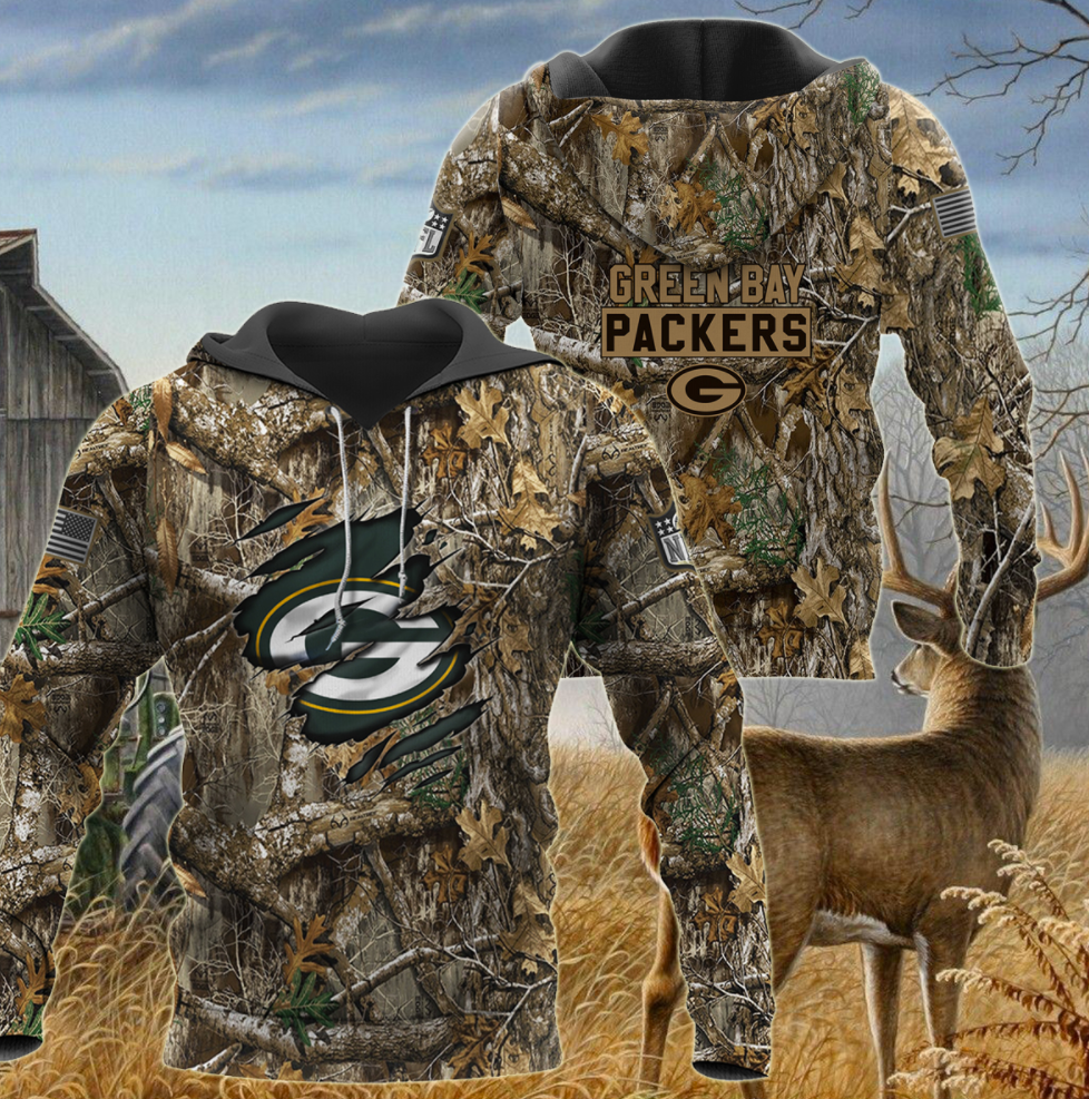 Green Bay Packers deer hunting camo all over printed 3D hoodie