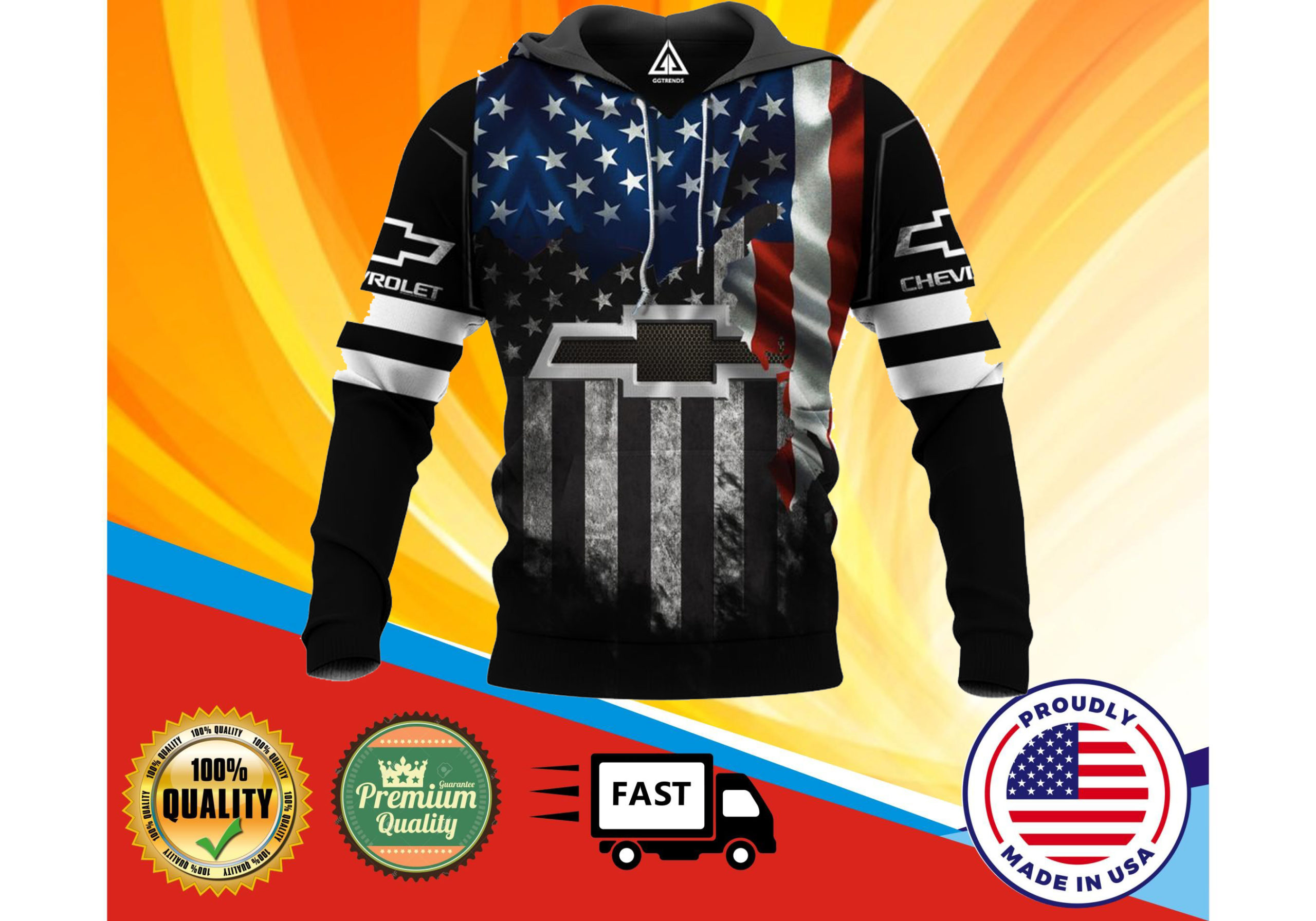 American Flag Chevrolet 3d over print hoodie 2