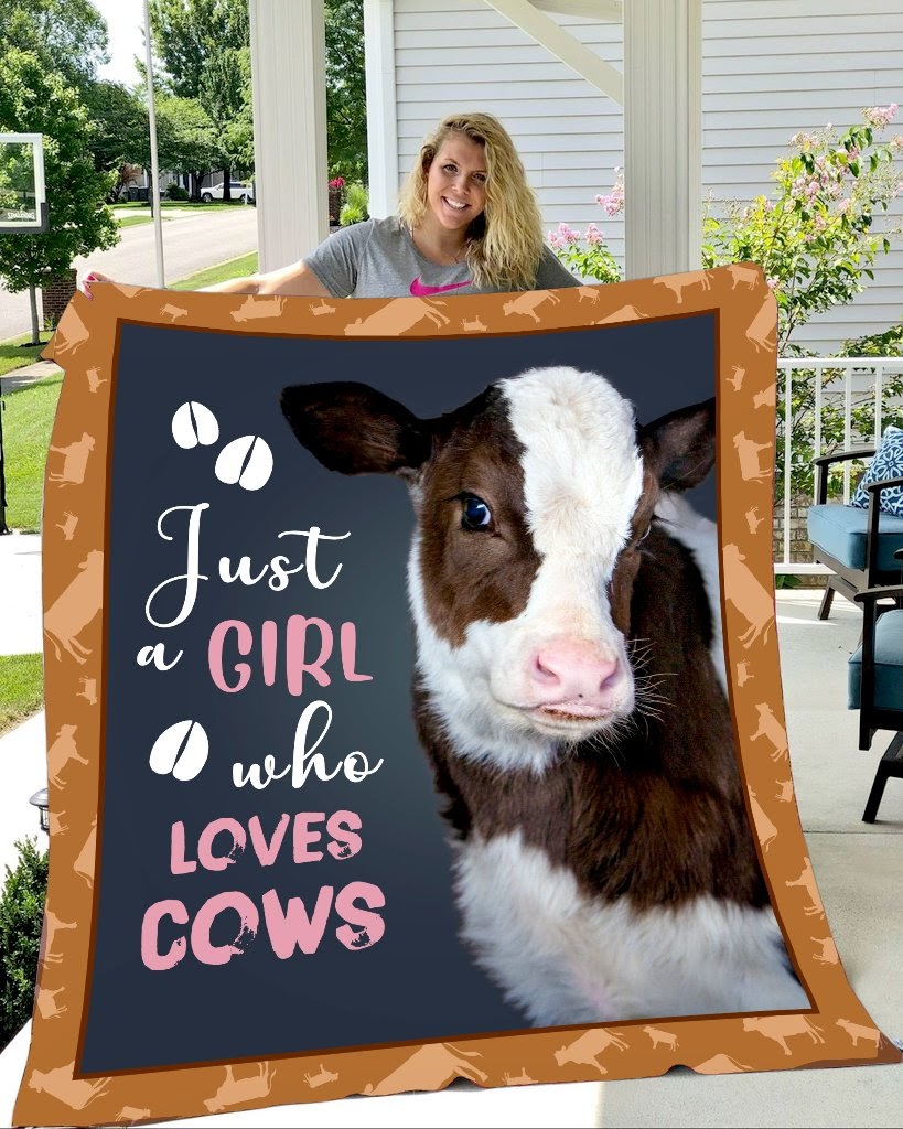 Just girl who loves cows full printing blanket 1
