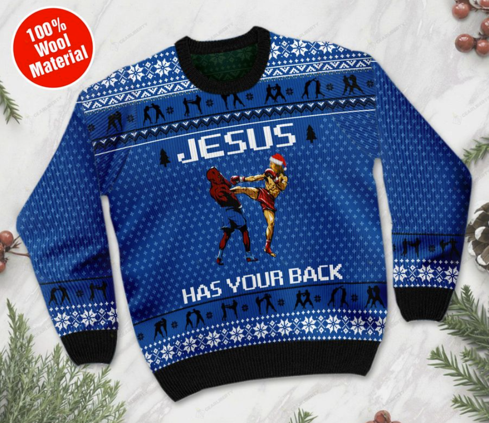 Jesus has your back Muay Thai ugly sweater 1