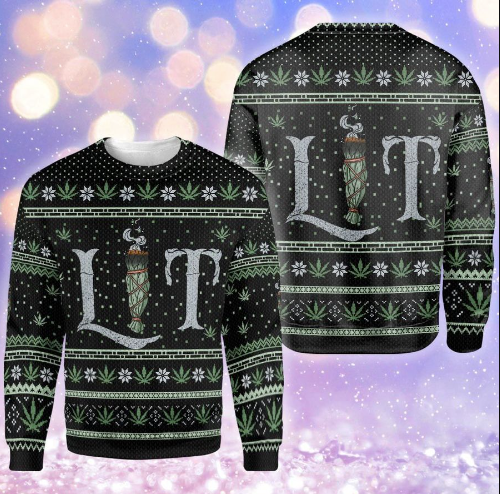 Weed lit ugly sweater
