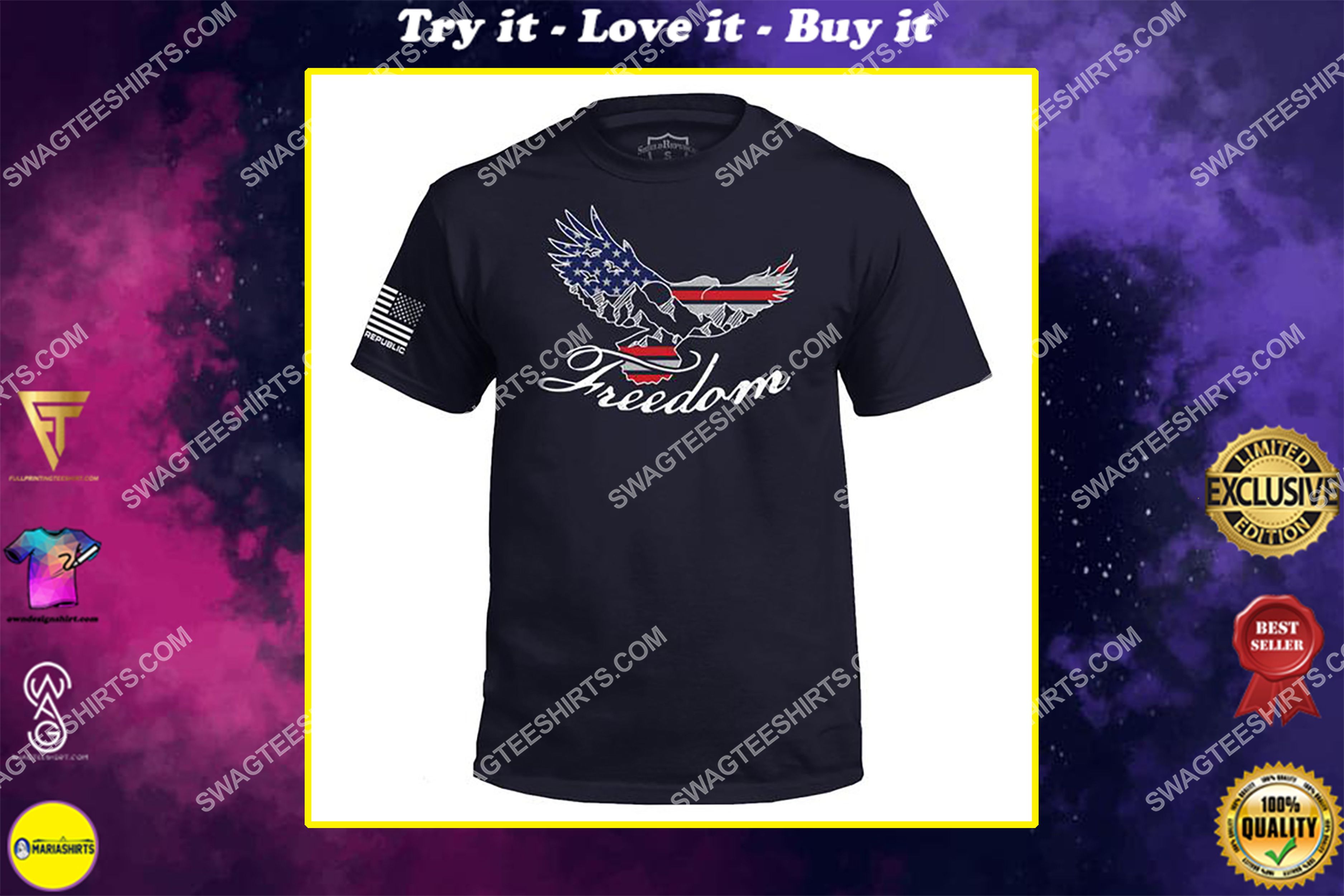 [special edition] freedom eagle silhouette political full print shirt  – maria