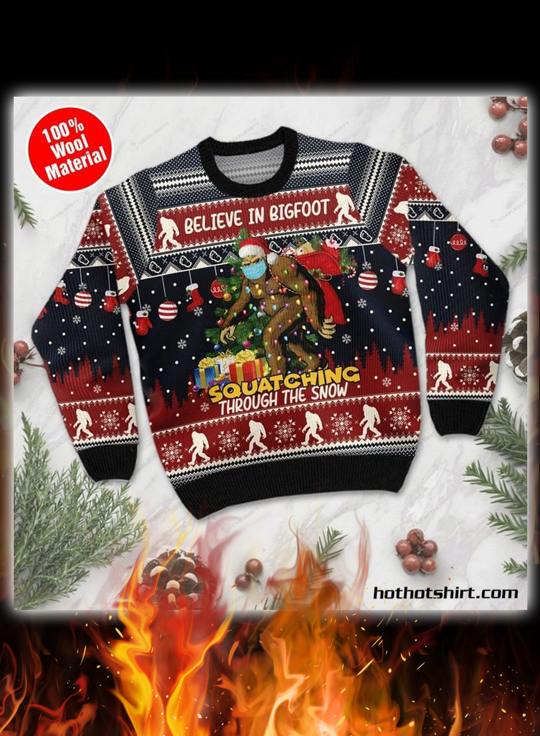 Believe in bigfoot 3d christmas sweater 1