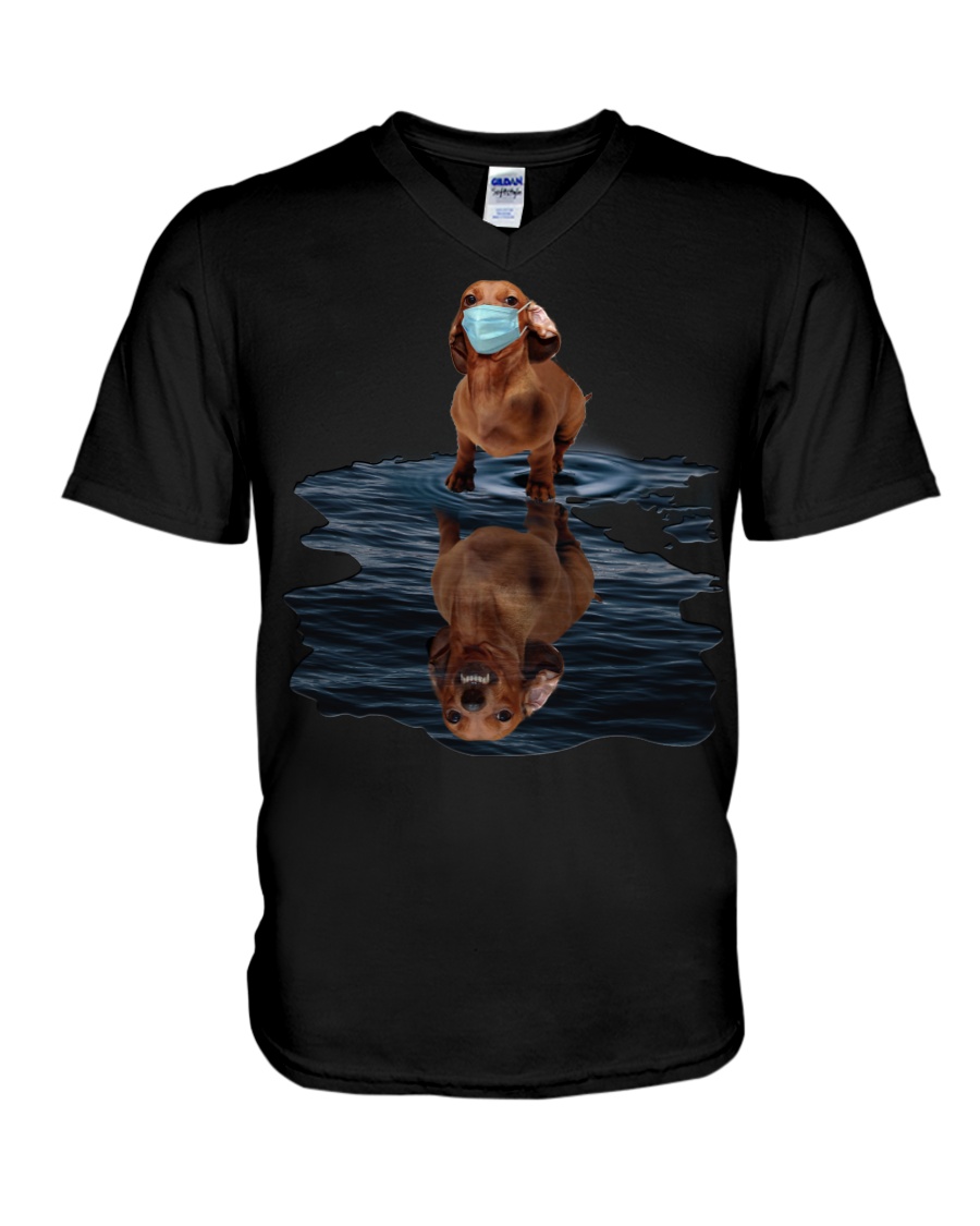 Dachshund puppy wearing mask coronavirus 2020 v-neck tee