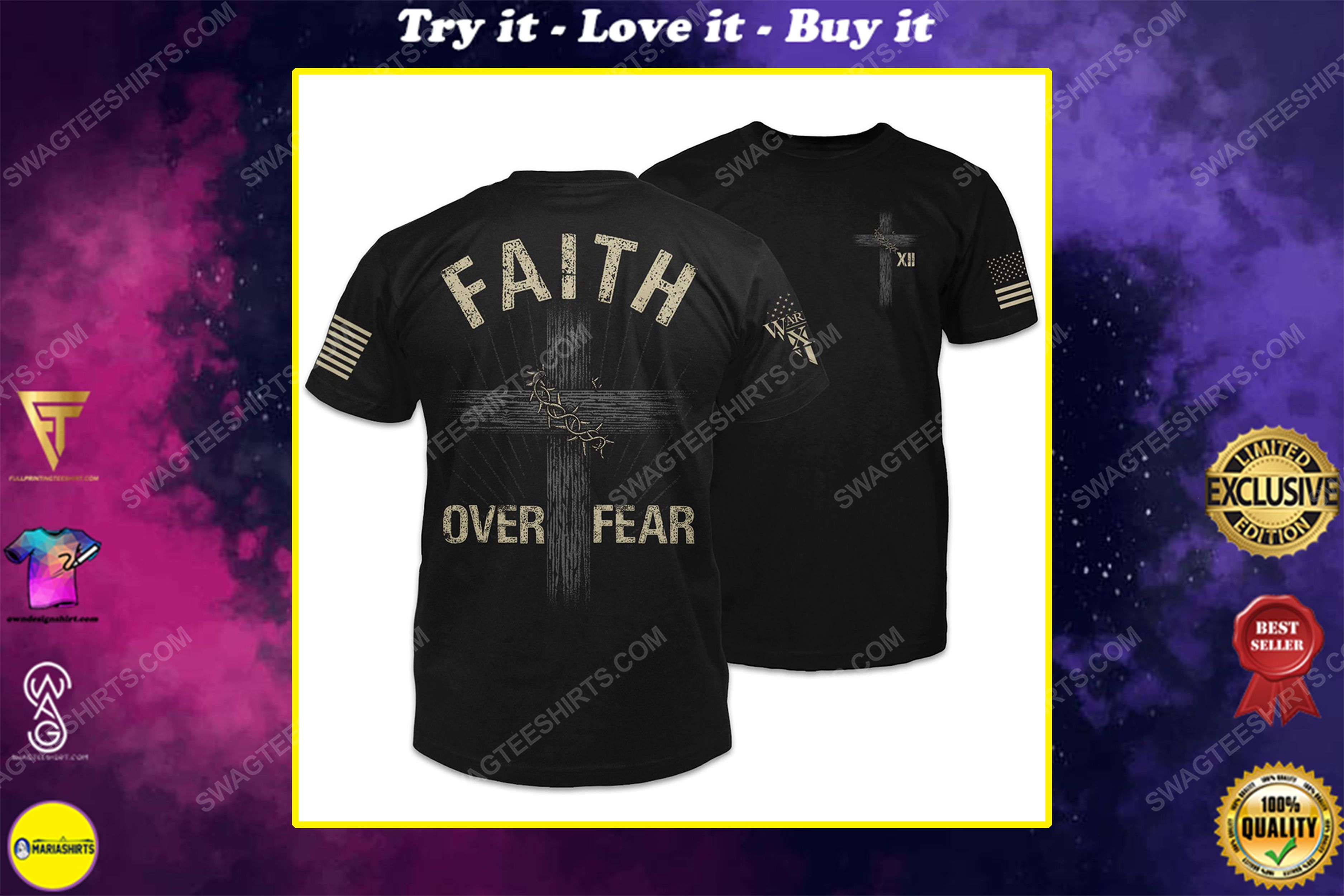 [special edition] Faith over fear cross and american flag shirt – maria