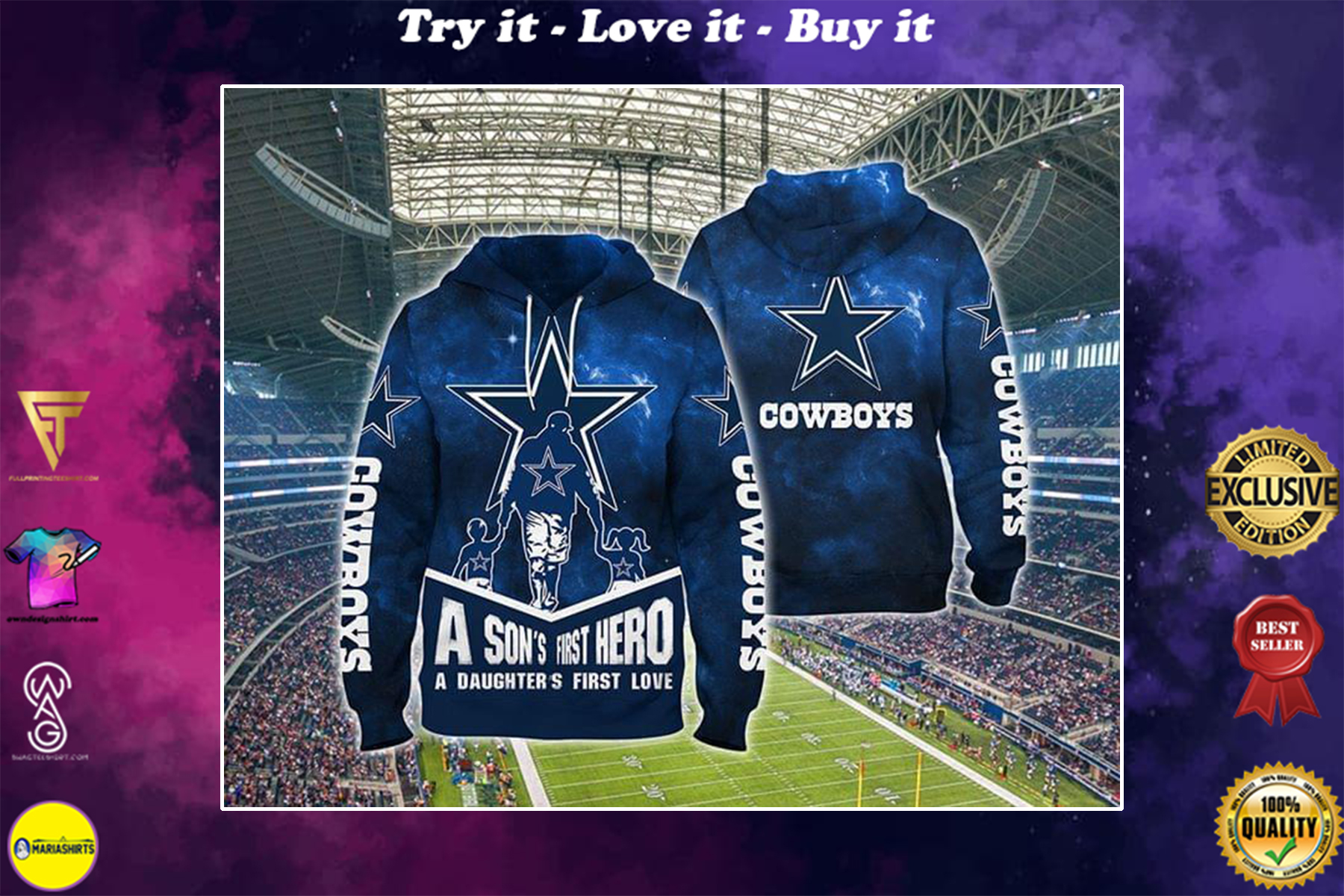 a sons first hero a daughters first love dallas cowboys full over printed shirt