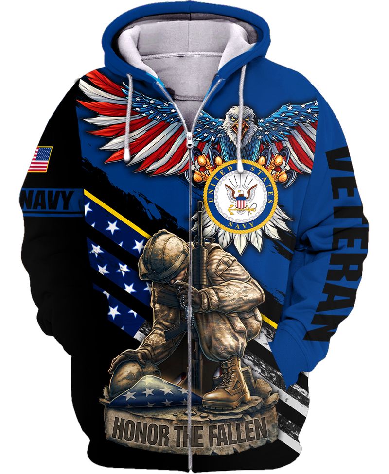Navy veteran honor the fallen soldier 3d all over printed zip hoodie