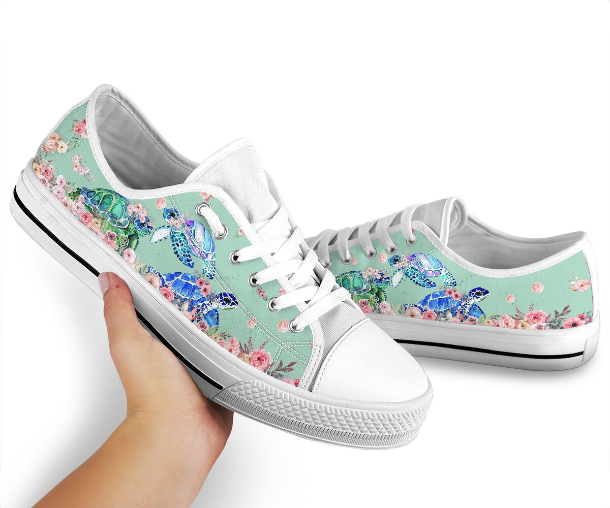 Turtle flowers low top shoes