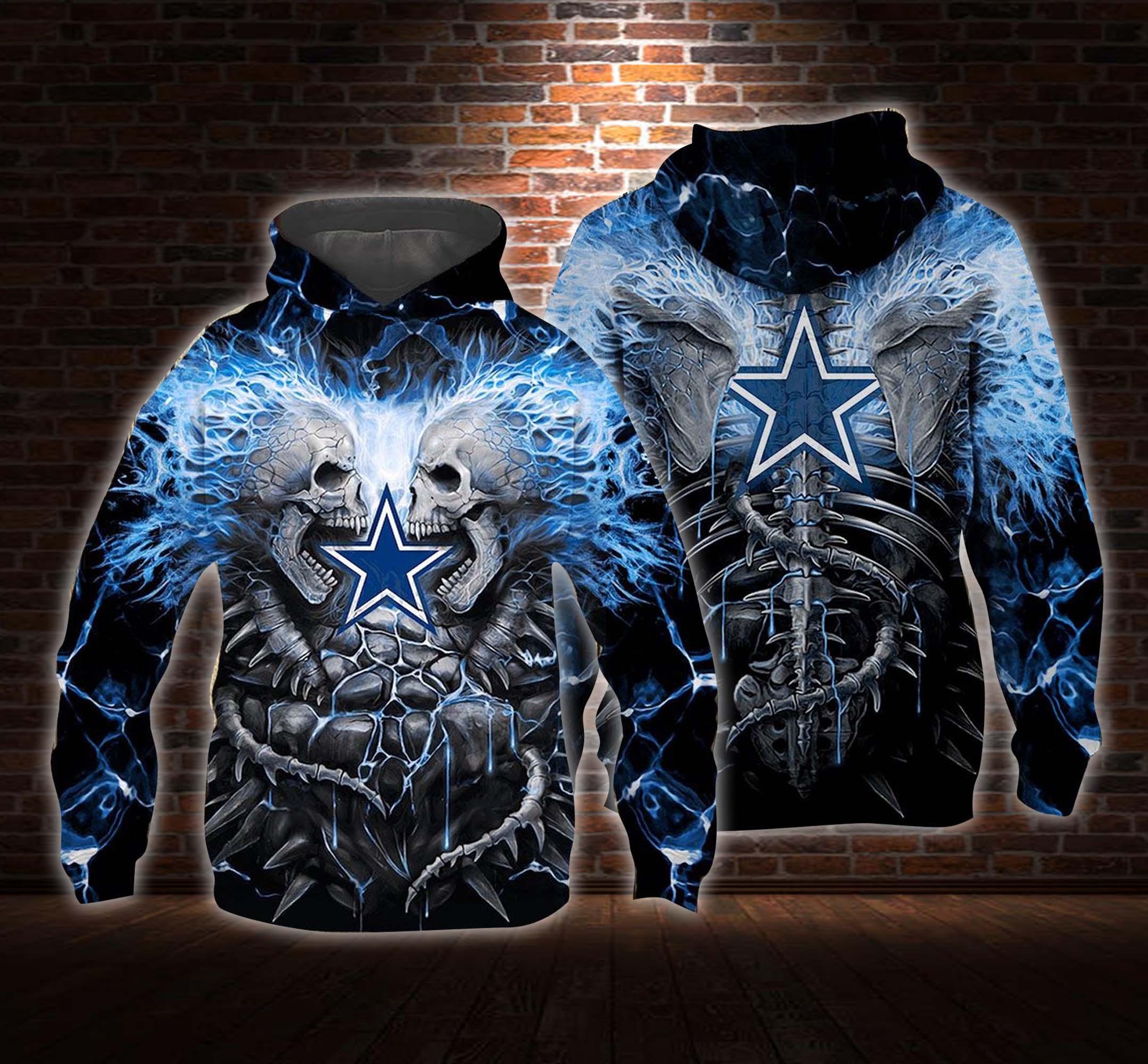 Blue electric skull dallas cowboys 3d hoodie - maria