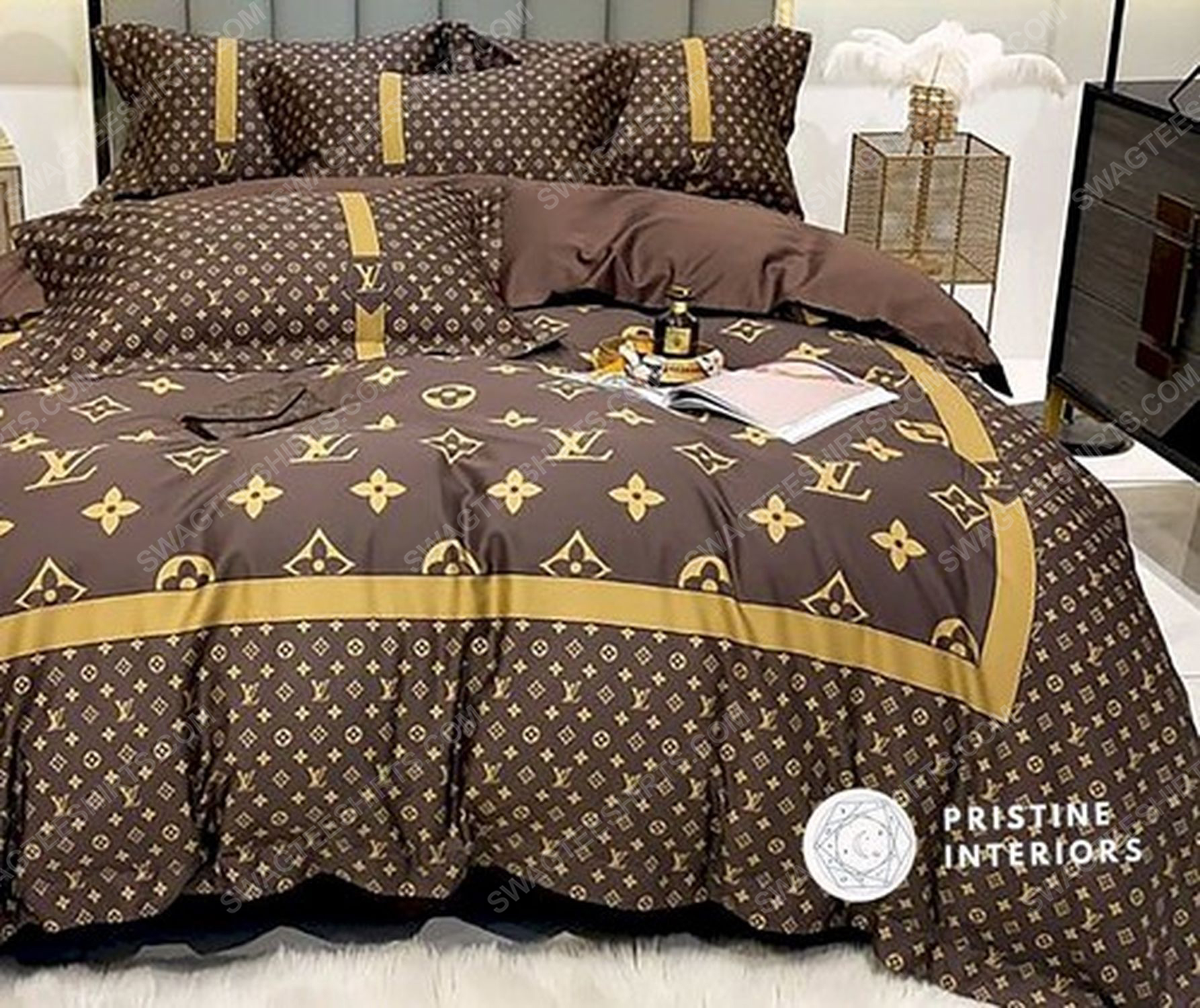 Lv monogram brown version full print duvet cover bedding set 1