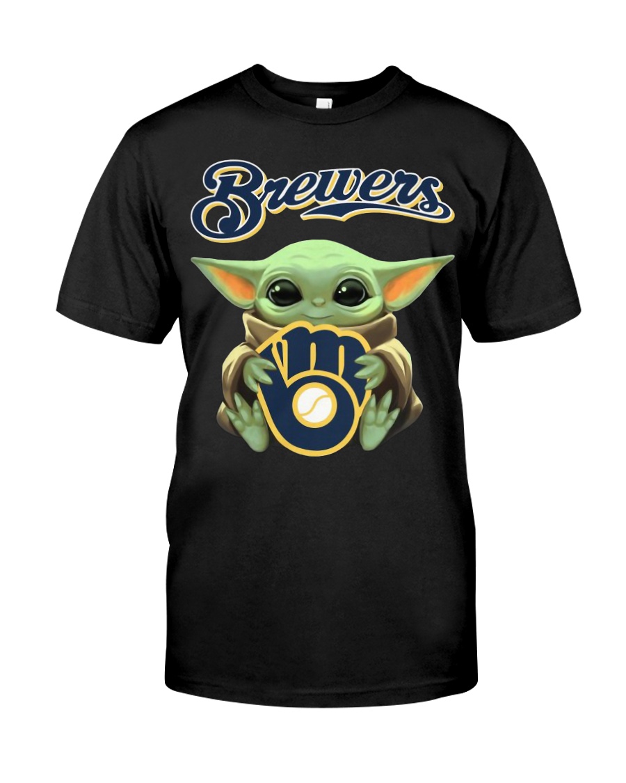 Baby Yoda hug Milwaukee Brewers shirt