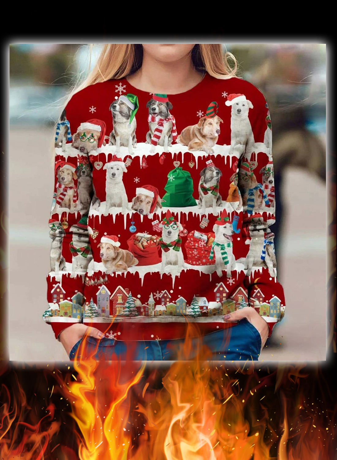 Aidi Dog snow christmas ugly sweater
