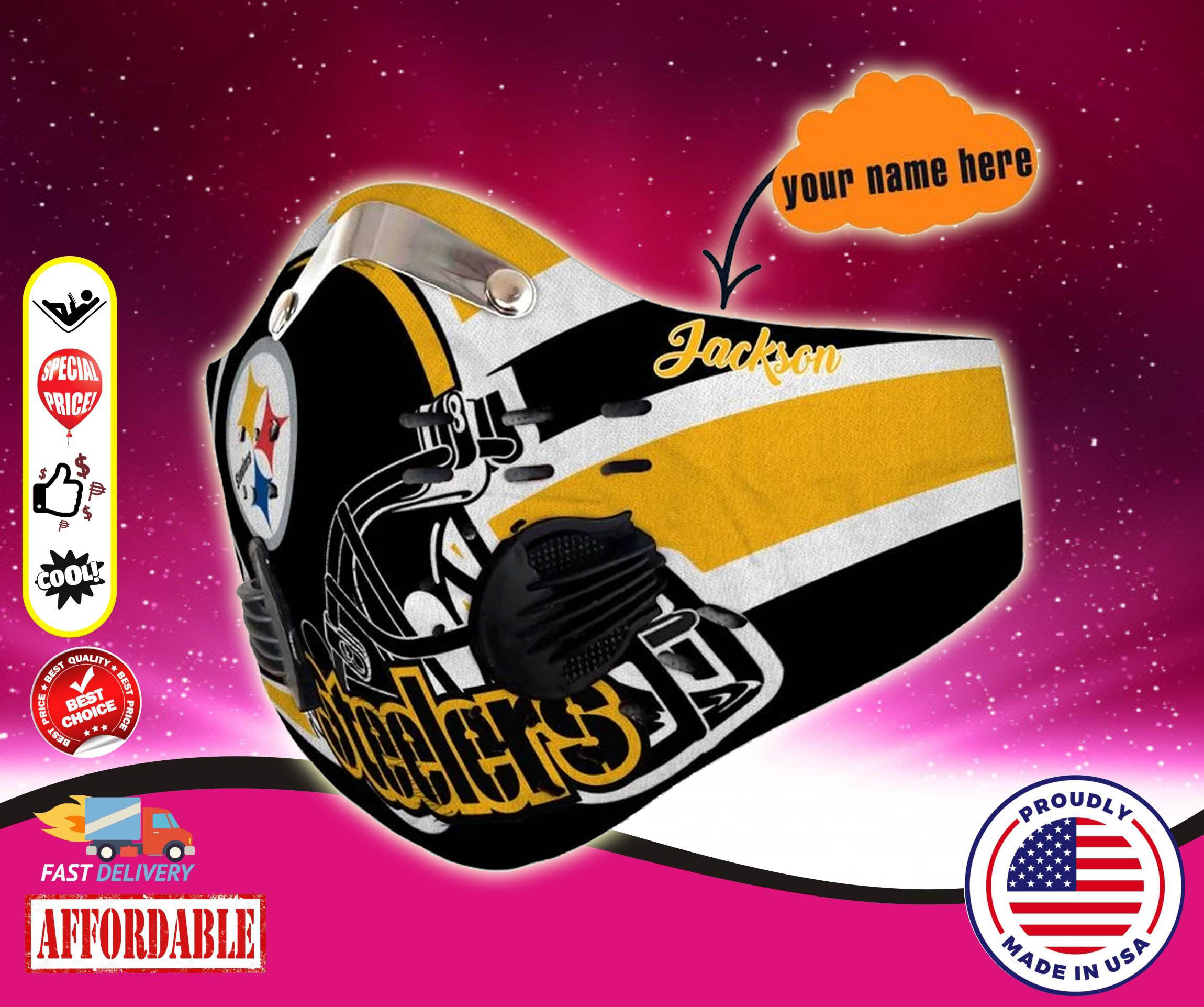 Pittsburgh Steelers custom Personalized name filter carbon face mask – LIMITED BBS