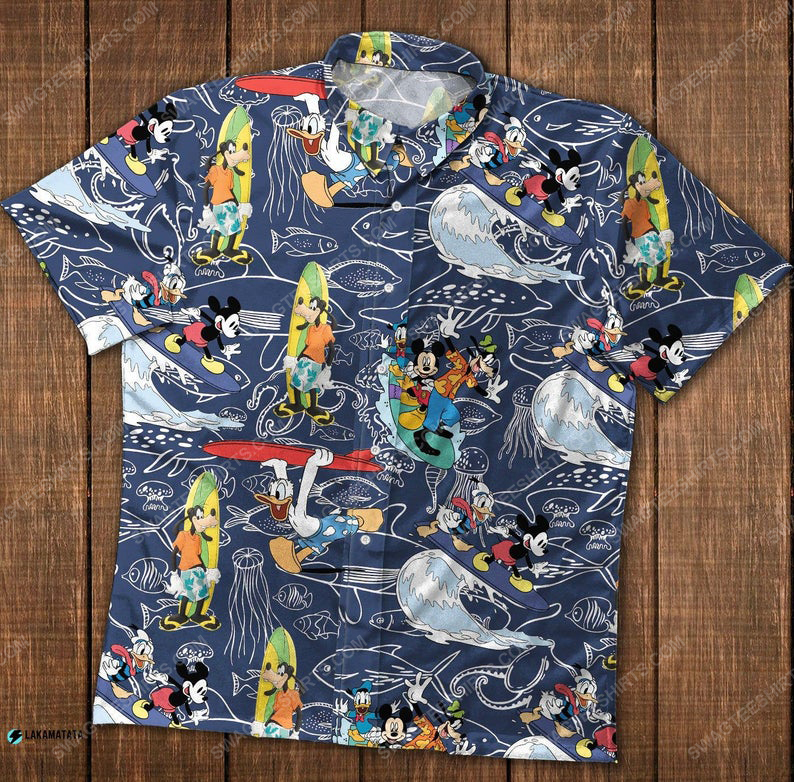 Mickey and friends donald surfing disney cartoon movie hawaiian shirt 1