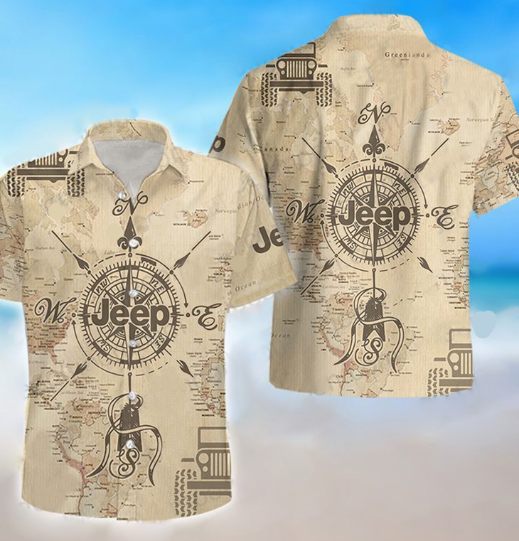 Jeep map compass hawaiian shirt