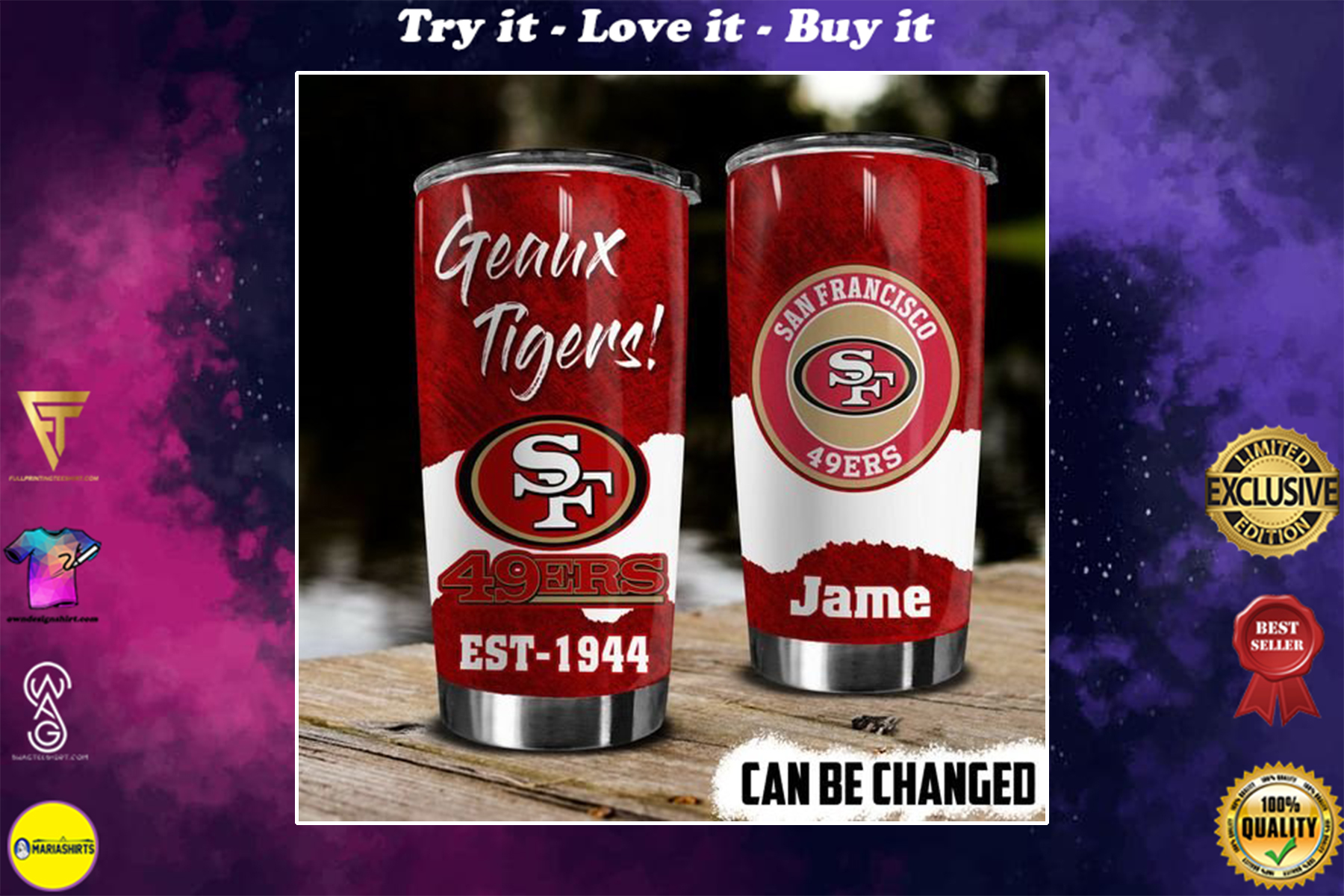 [special edition] custom name geaux tigers san francisco 49ers tumbler – maria