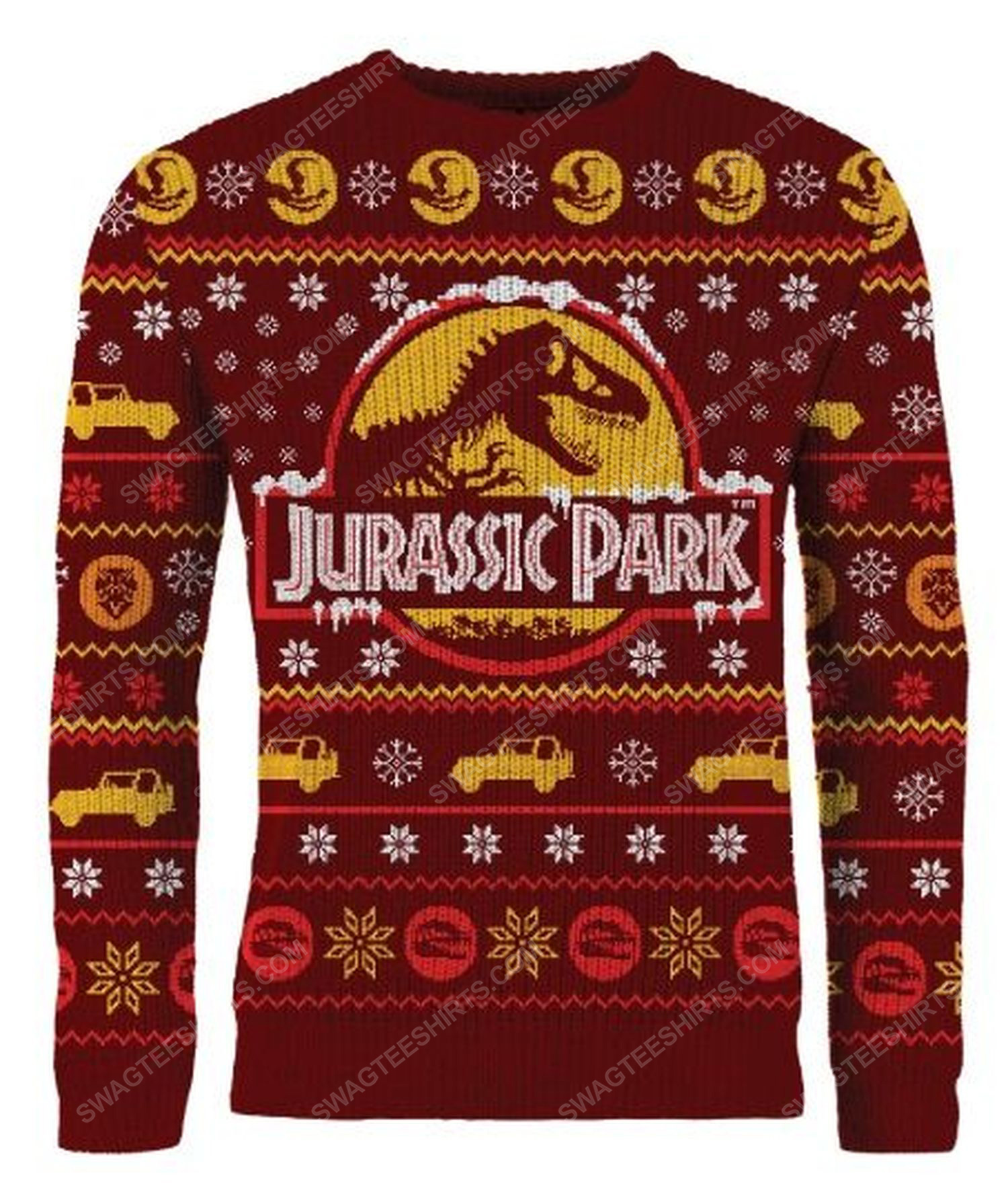 [special edition] Christmas holiday jurassic park full print ugly christmas sweater – maria
