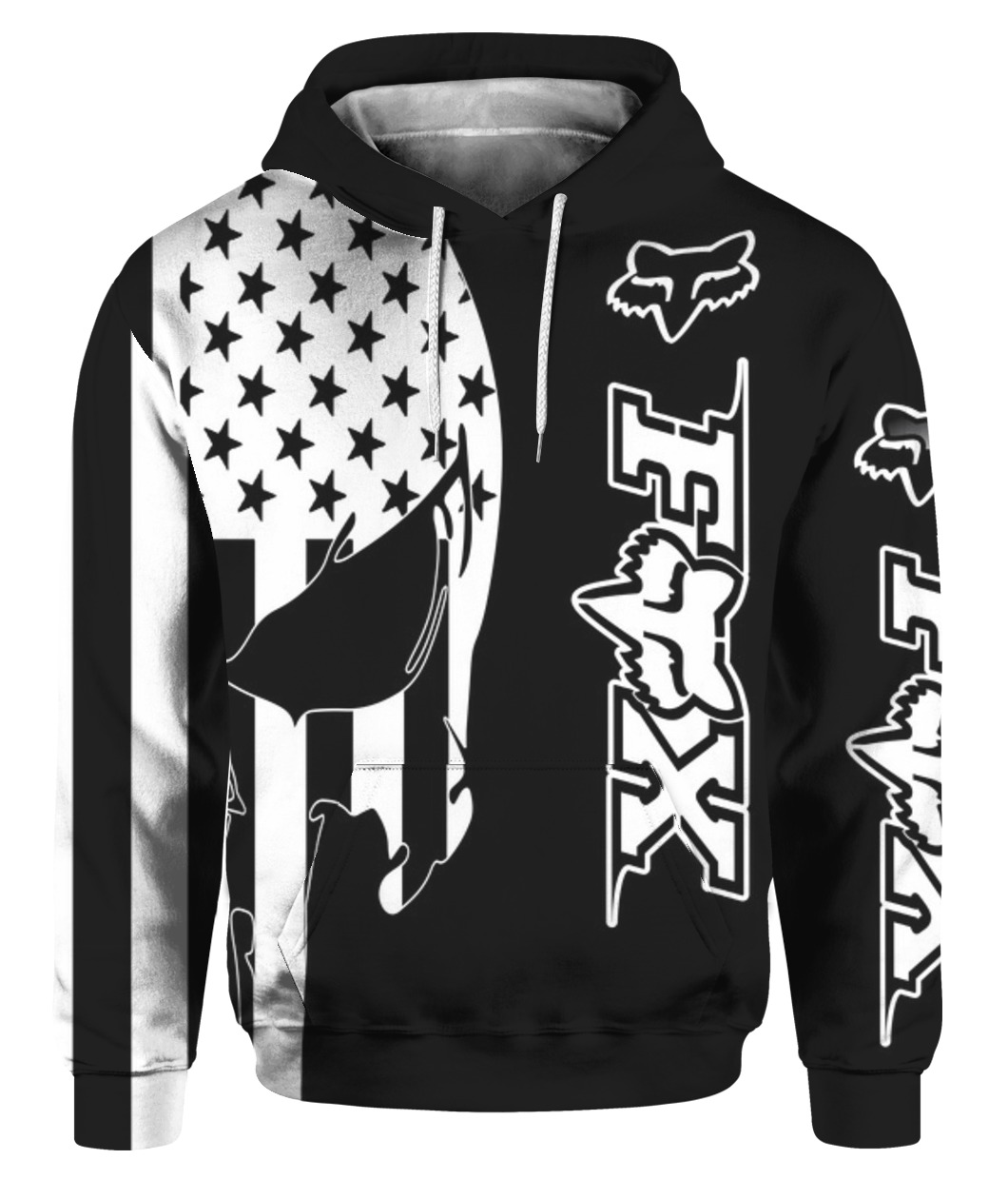 American flag skull fox racing full printing hoodie 1