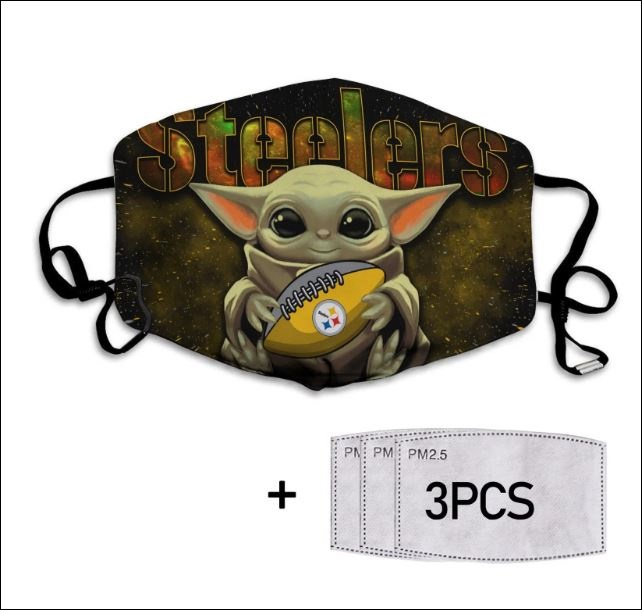 Baby Yoda hug Pittsburgh Steelers face mask