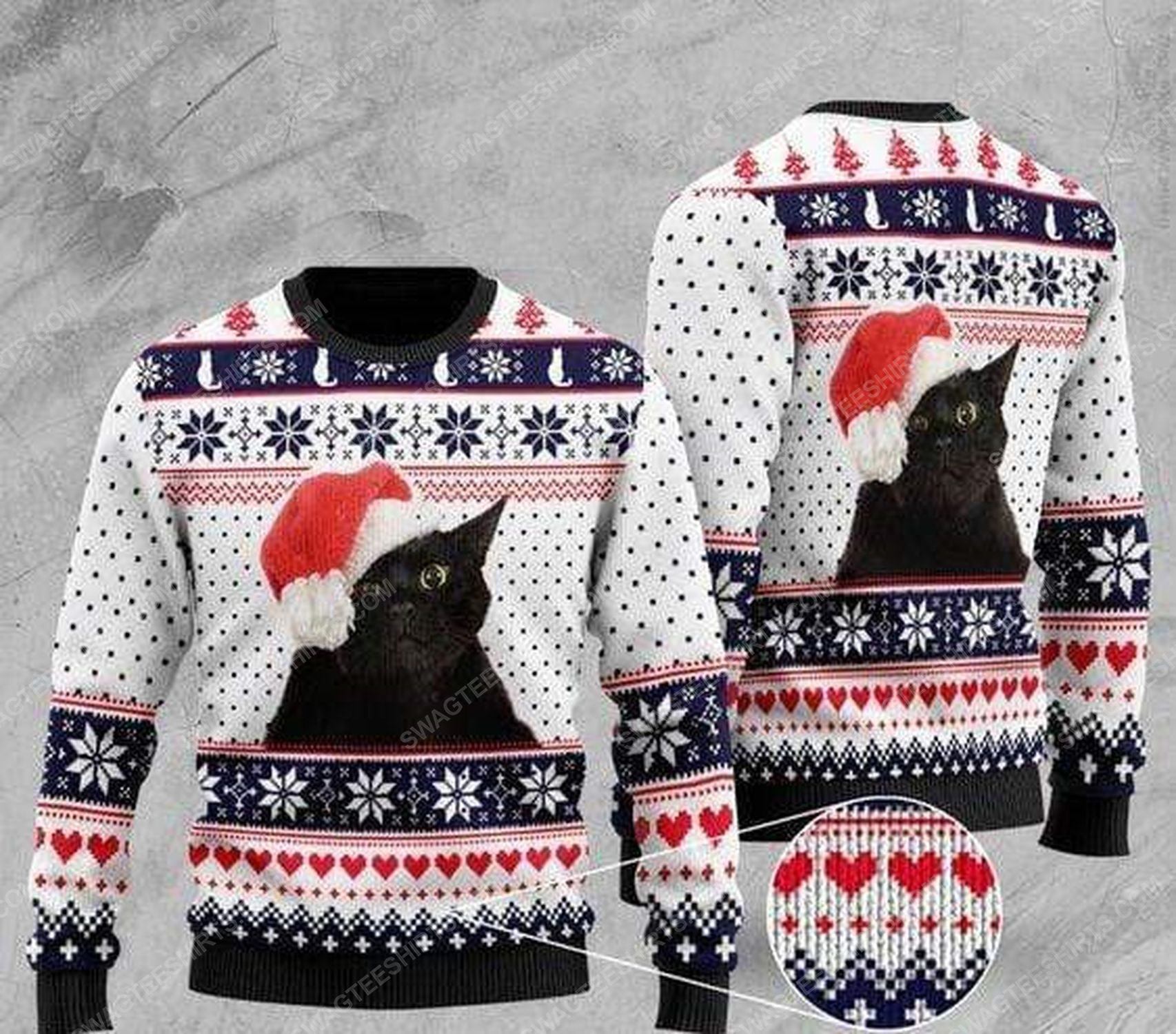 [special edition] Black cat with santa hat all over print ugly christmas sweater – maria