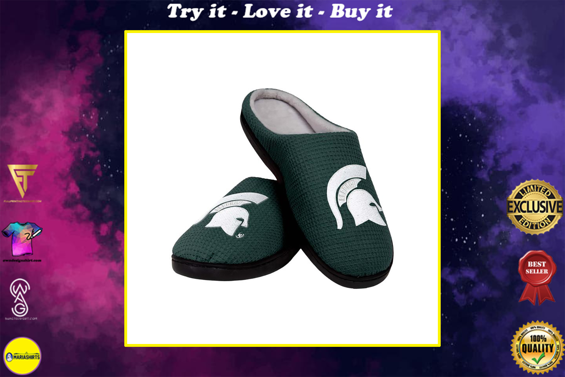 [special edition] michigan state spartans football full over printed slippers – maria