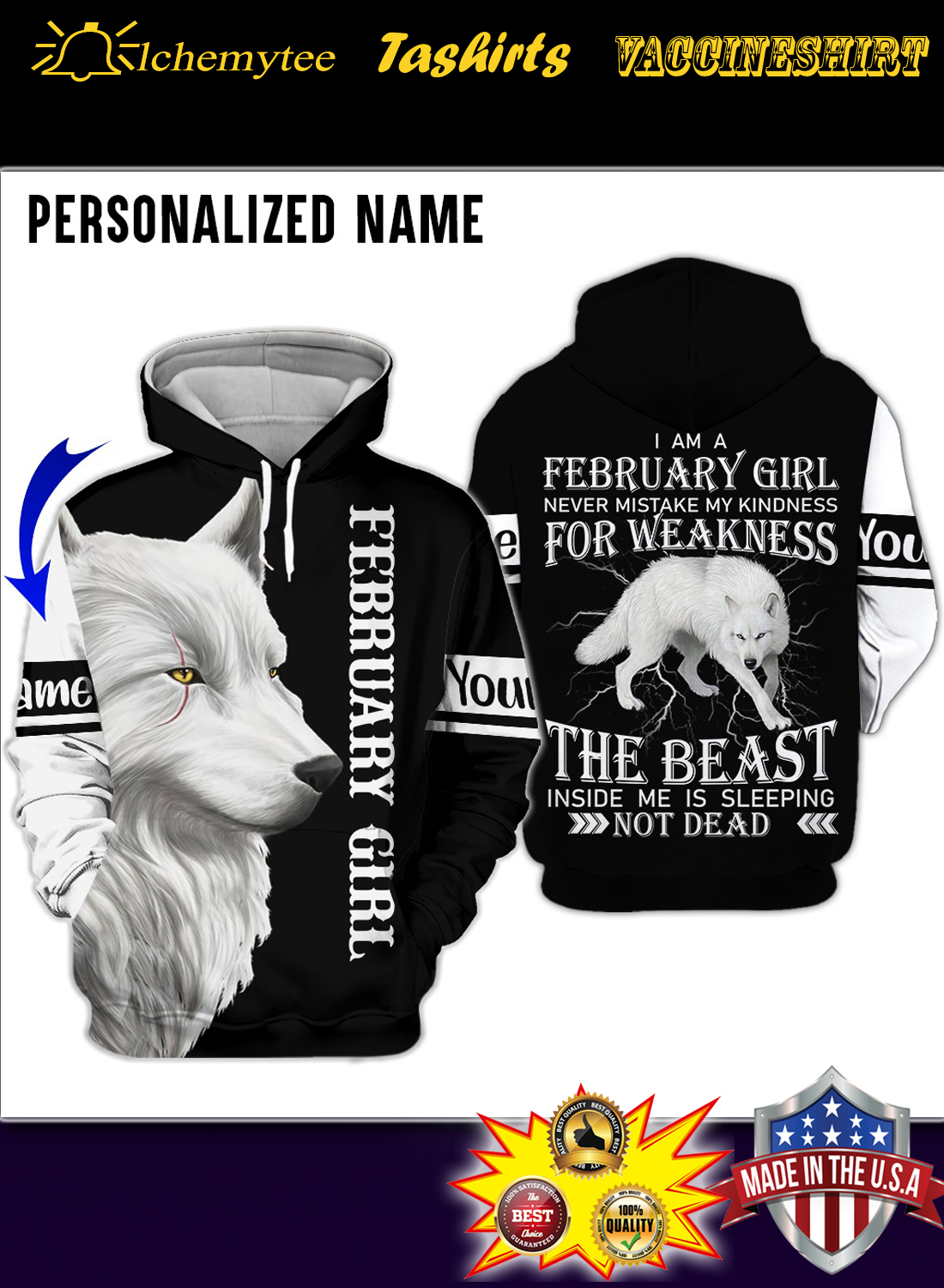 Personalized Name Wolf I Am A February Girl 3D Hoodie – Hothot 230421