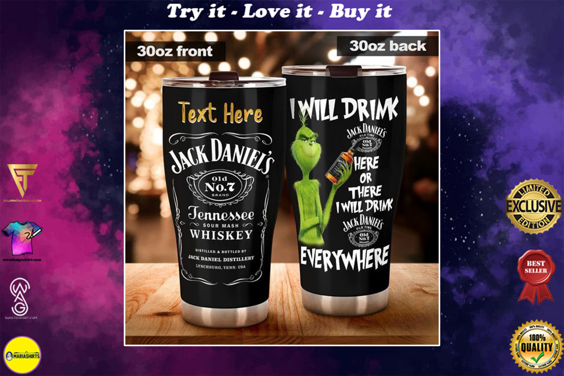 [special edition] custom name the grinch jack daniels old no 7 tennessee whiskey tumbler – maria