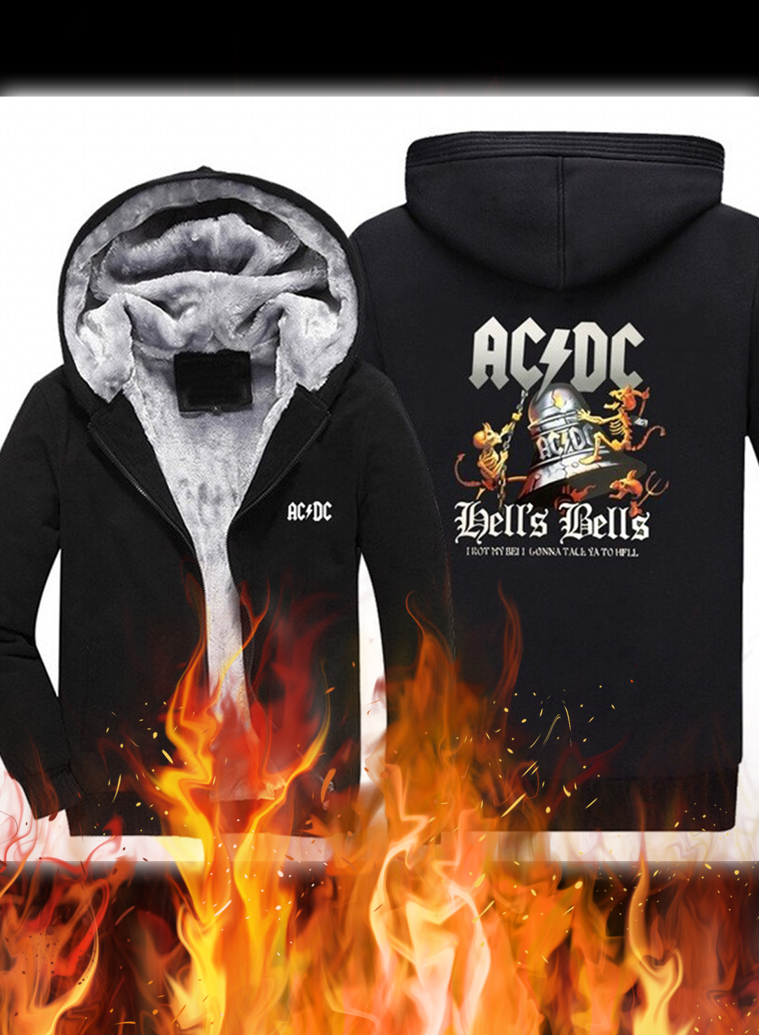 ACDC Bell Skull I Got My Bell Gonna Take Ya To Hell Fleece Hoodie 2