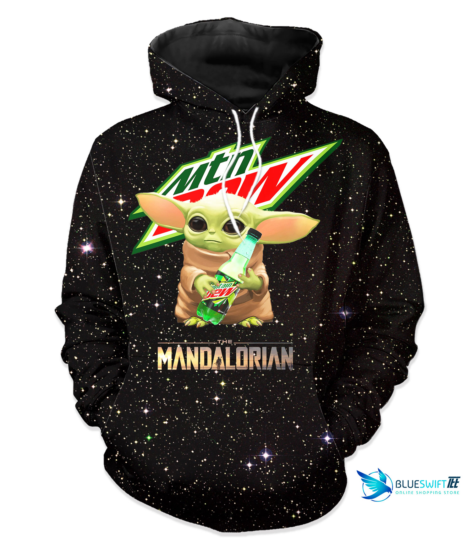 Baby Yoda hug Mountain Dew 3D The Mandalorian All Over Printed Hoodie