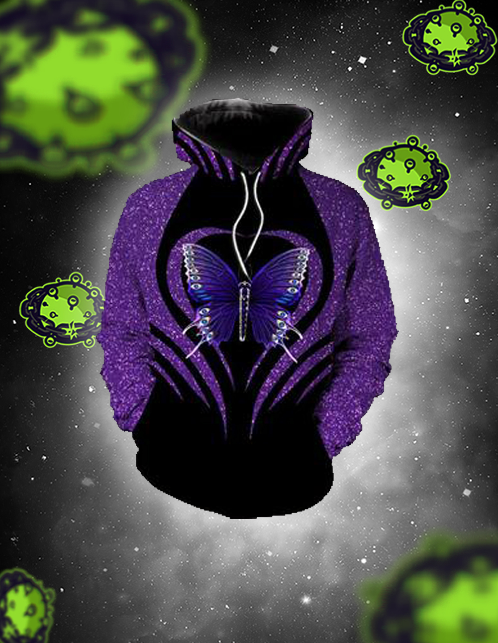 Purple butterfly multi types 3D all over printed hoodie